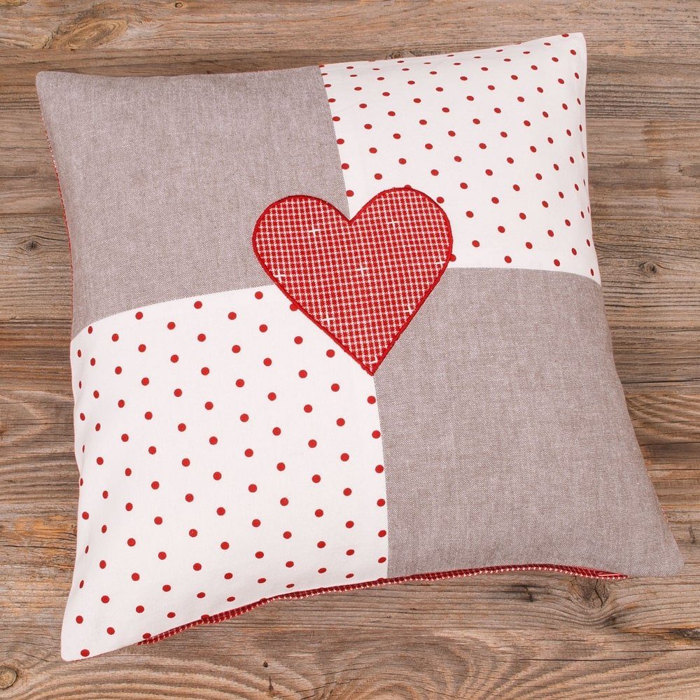 matches21 HOME & HOBBY Kissenbezüge Kissen-Bezug 40x40 cm Ric-Rac Herz rot grau weiß Baumwolle, (1 Stück), Wohnzimmer Kissen-Hülle als Deko-Kissen Zier-Kissen Sofa-Kissen