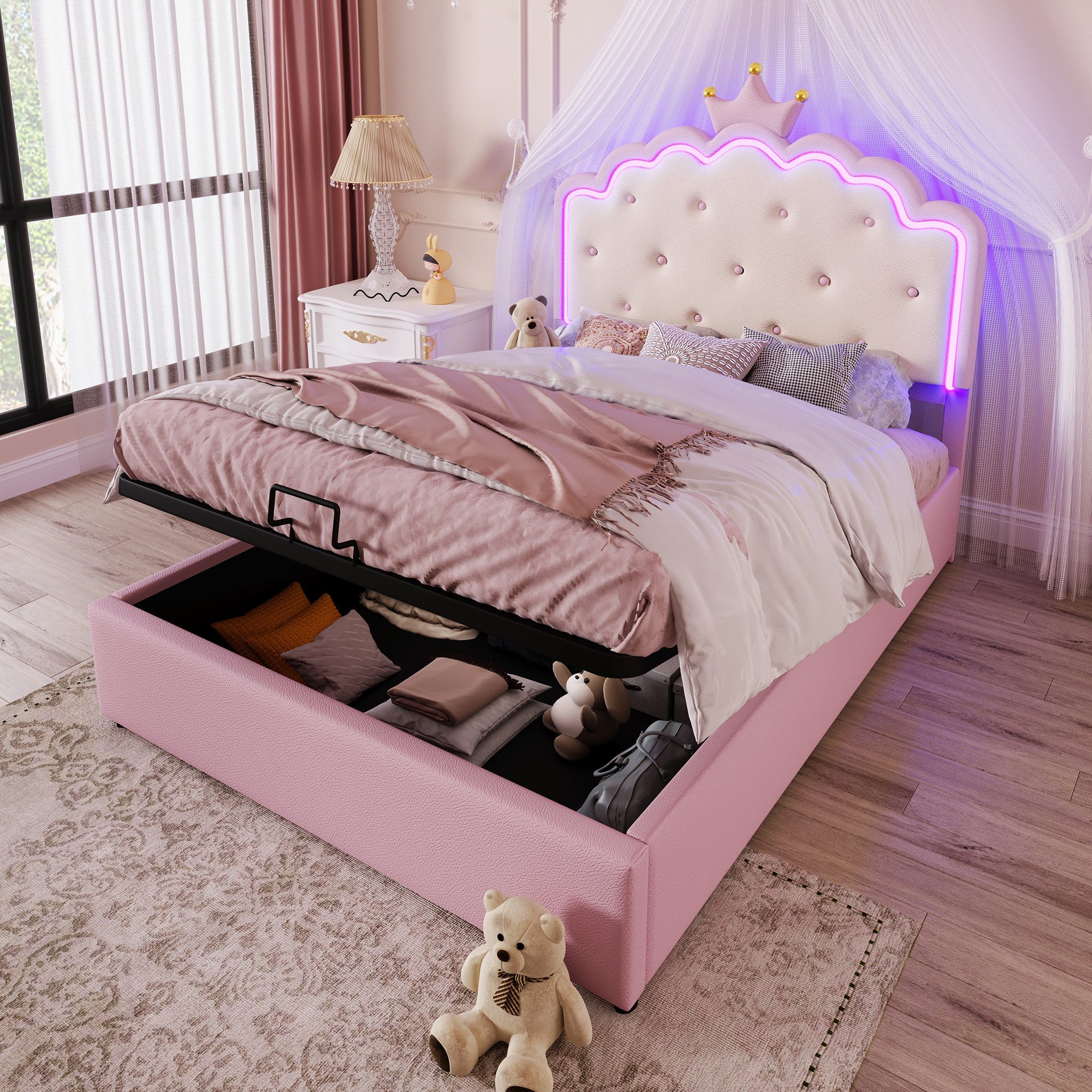 OKWISH Polsterbett Kronprinzessinnen-Design,Jugendbett,mit LED-Umgebungslic günstig online kaufen