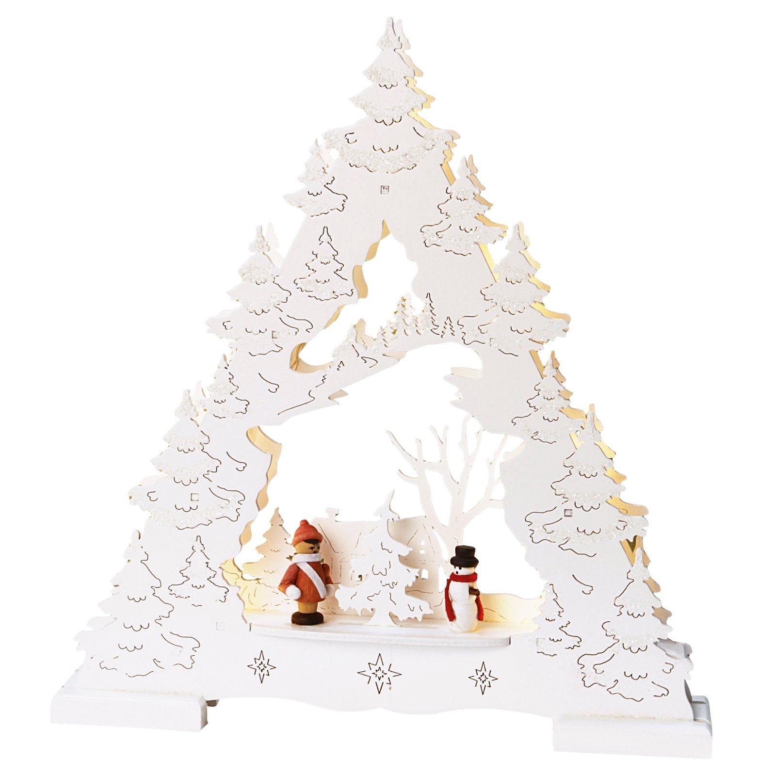 HGD Holz-Glas-Design Schwibbogen Lichterspitze Kind und Schneemann (1-tlg), Leuchtbogen