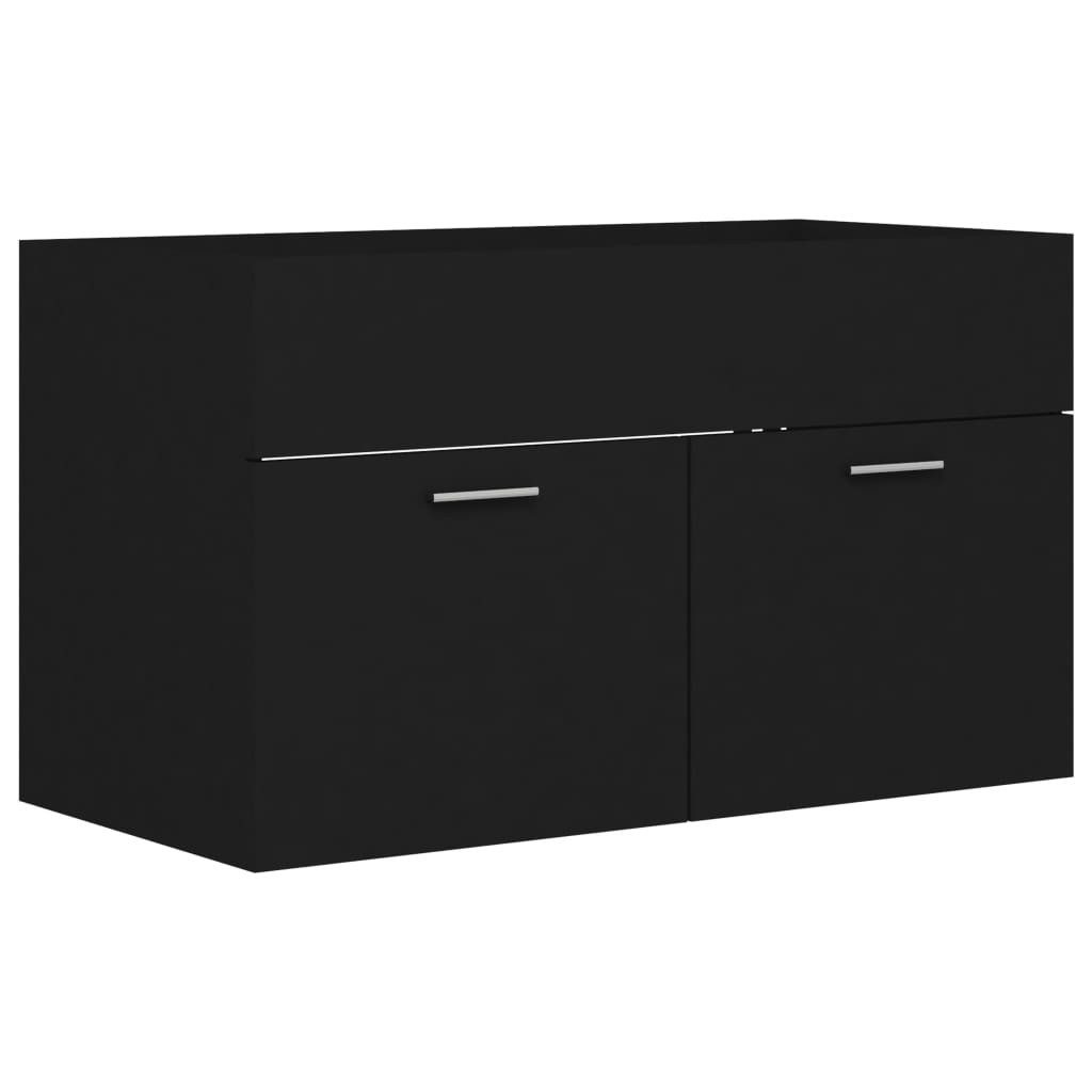 vidaXL Badezimmer-Set Waschbeckenunterschrank Schwarz 80x38,5x46 cm Holzwer günstig online kaufen