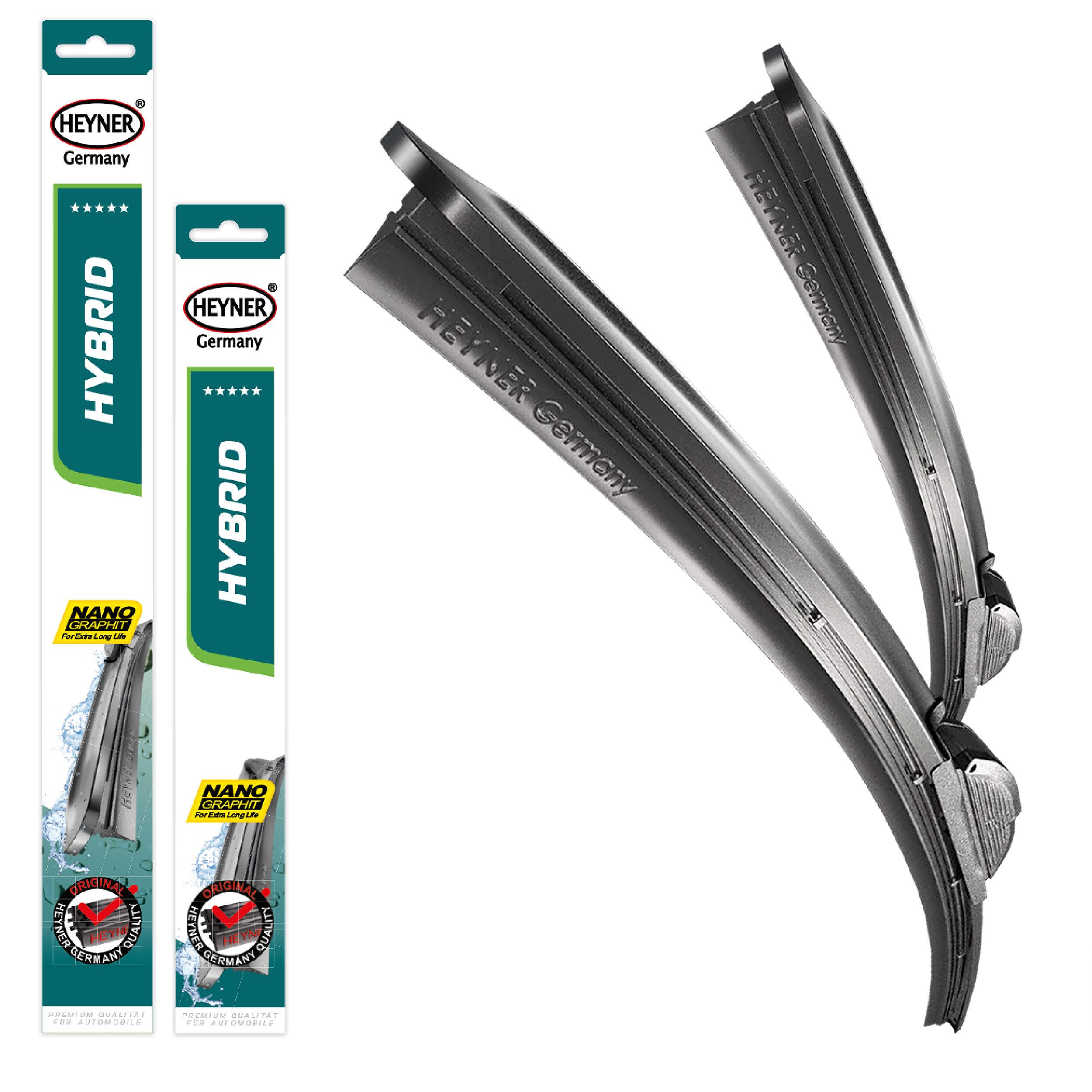 HEYNER Scheibenwischblätter passend für MG MG 3, 02.2024 - 05.2026, Frontscheibe, (Packung, 2-St., Scheibenwischer), mit Nano Graphit Beschichtung