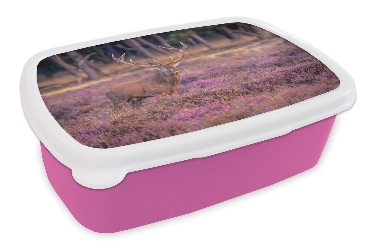 Kunststoff, MuchoWow Kinder, Mädchen, (2-tlg), rosa Brotbox Lunchbox - Hirsche - Niederlande, Blumen Erwachsene, für Kunststoff Snackbox, Brotdose