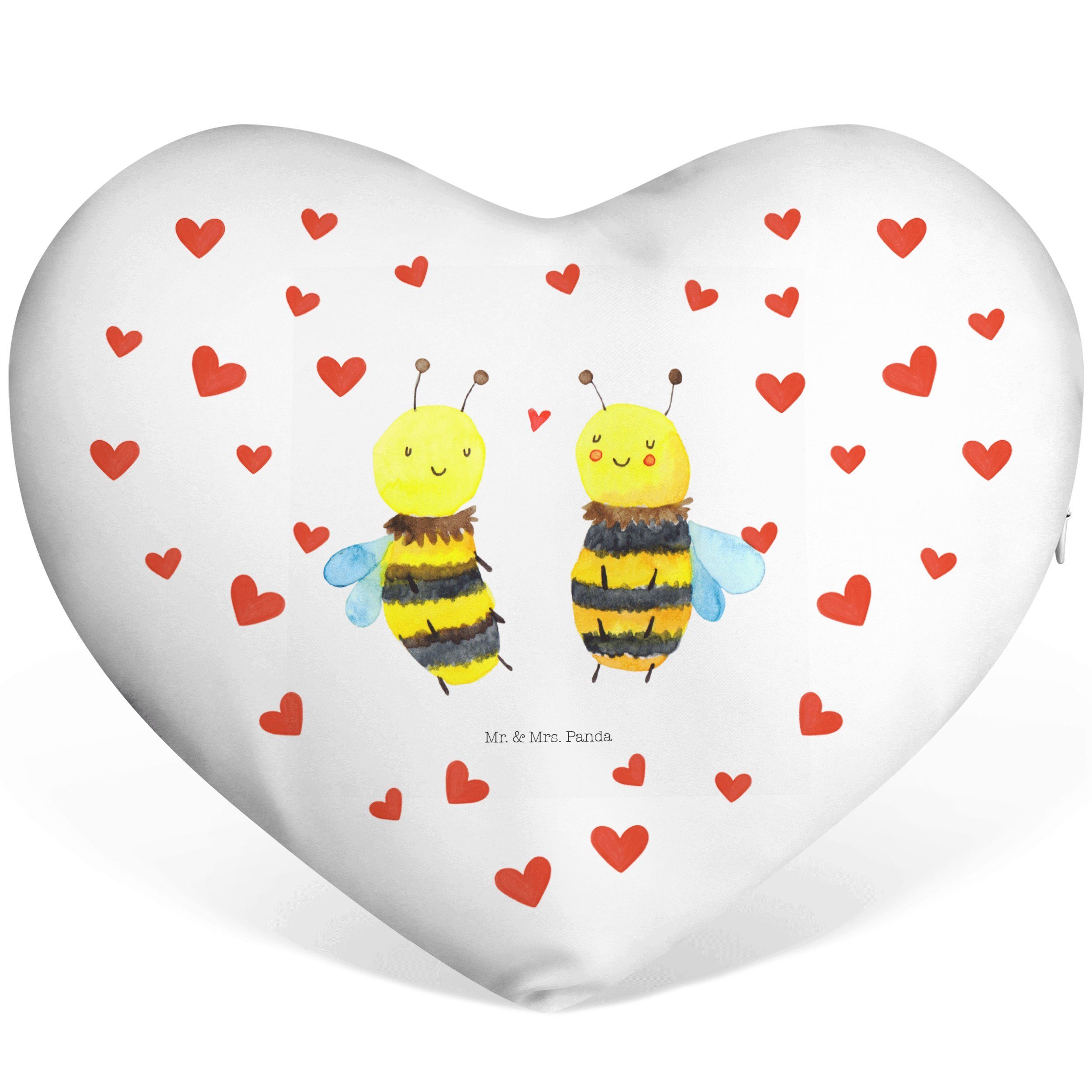 Mr. & Mrs. Panda Dekokissen Biene Verliebt - Weiß - Geschenk, Hummel, Herz, Herzkissen, Kissen, H