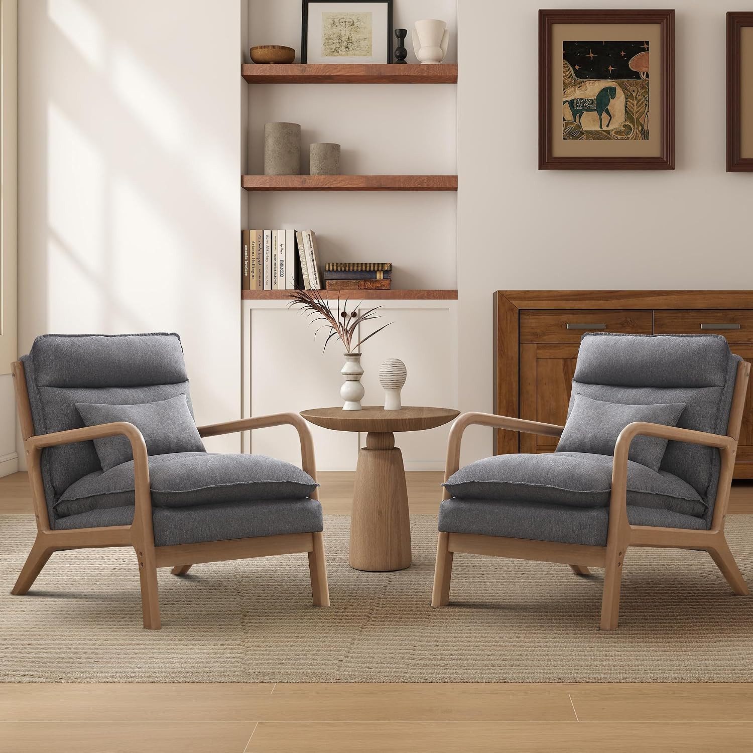 CANMOV Relaxsessel Sessel mit Kissen, Loungesessel mit hoher Rückenlehne, Einzelsessel (2-St), Natürliches Holz, Liegestuhl mit Armlehne und Kissen, für Wohnzimmer