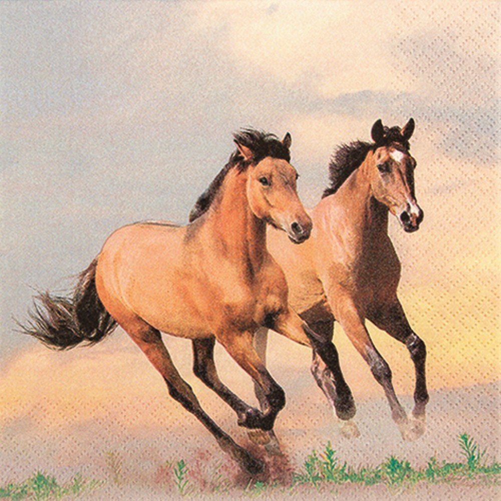 HOME FASHION Papierserviette 20 Servietten Wild Horses - Wilde Pferde 33x33cm, (20 St)