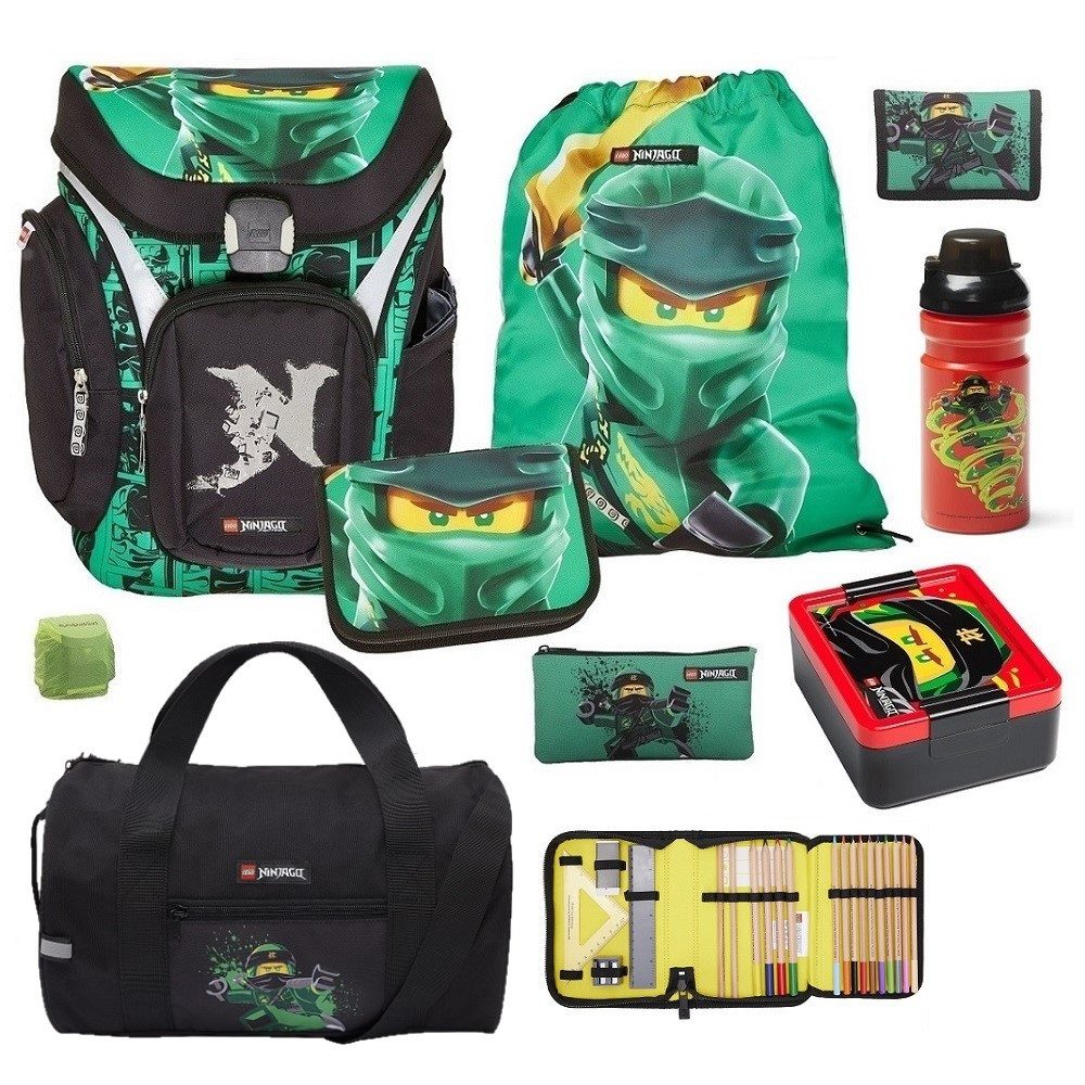 LEGO® Bags Schulranzen Lego Ninjago Starter-Set "Explorer" mit Lunch-Set und Sporttasche (Set, 9-tlg., mit Dose, Flasche und Sporttasche), ab der 1. Klasse, Ergonomisch, 16L Volumen, wasserabweisend
