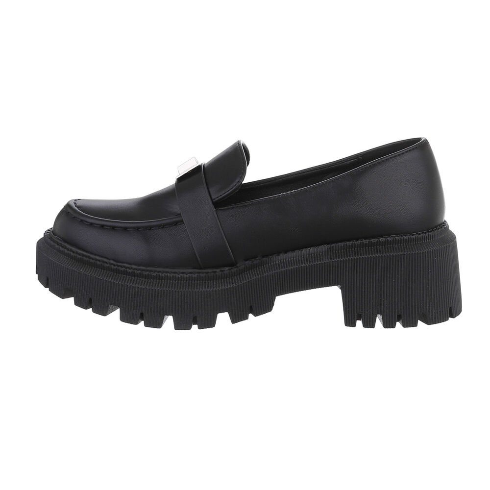 Ital-Design Damen Mokassins Freizeit Slipper Blockabsatz Mokassins in Schwarz