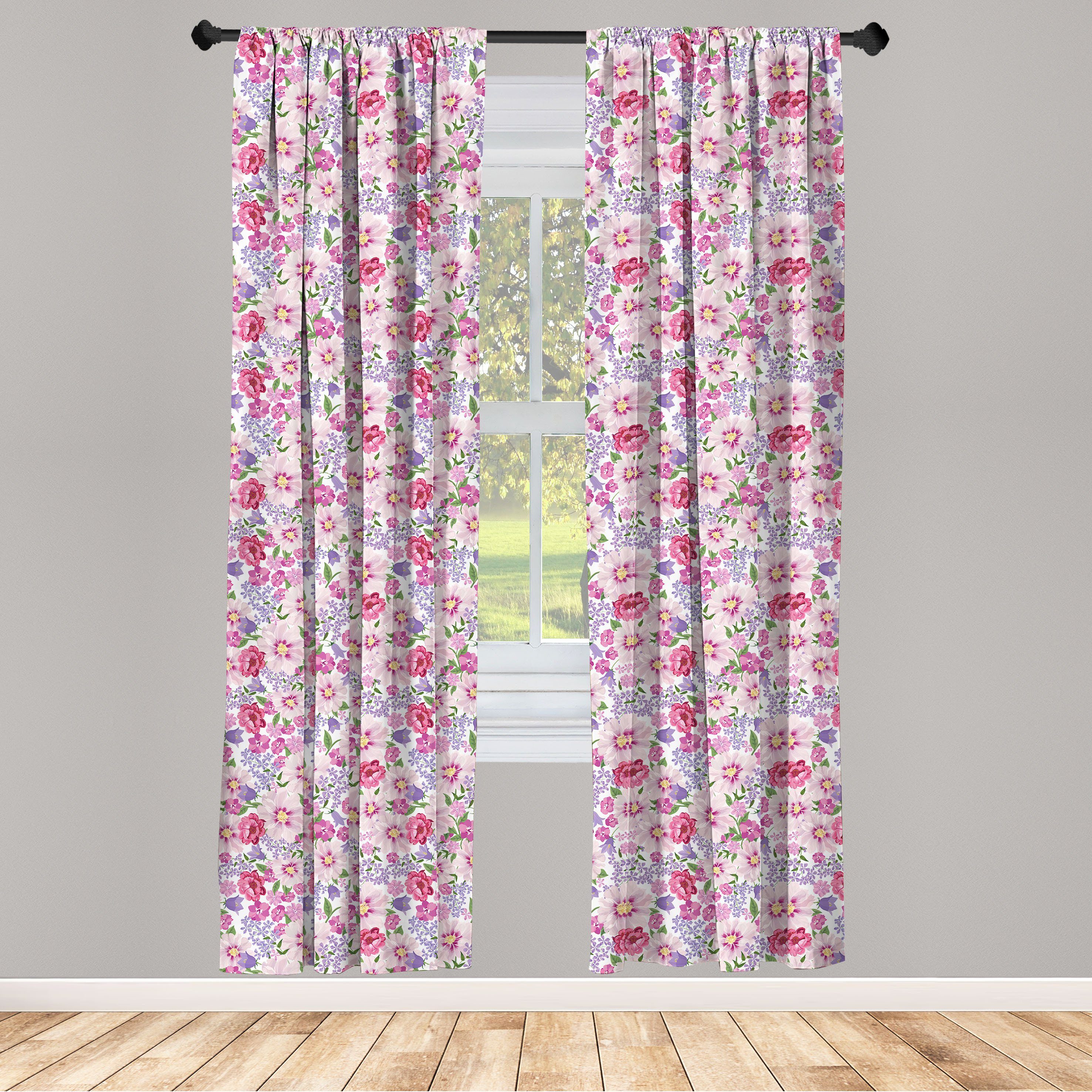 Vorhang Abakuhaus, für Gardine Frühlings-Flora Aquarell Frischer Dekor, Microfaser, Wohnzimmer Schlafzimmer