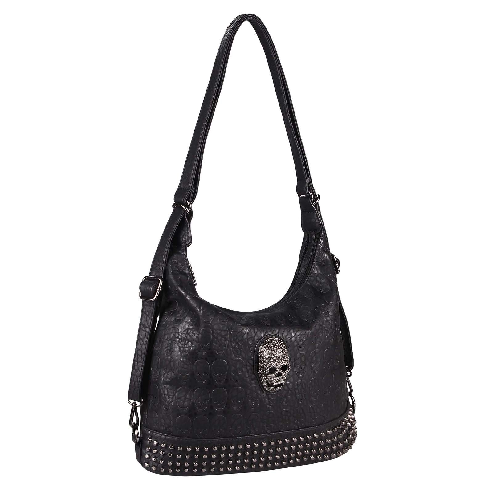 ITALYSHOP24 Rucksack Damen Totenkopf Shopper Tasche, 2in1 Schultertasche & Rucksack tragbar