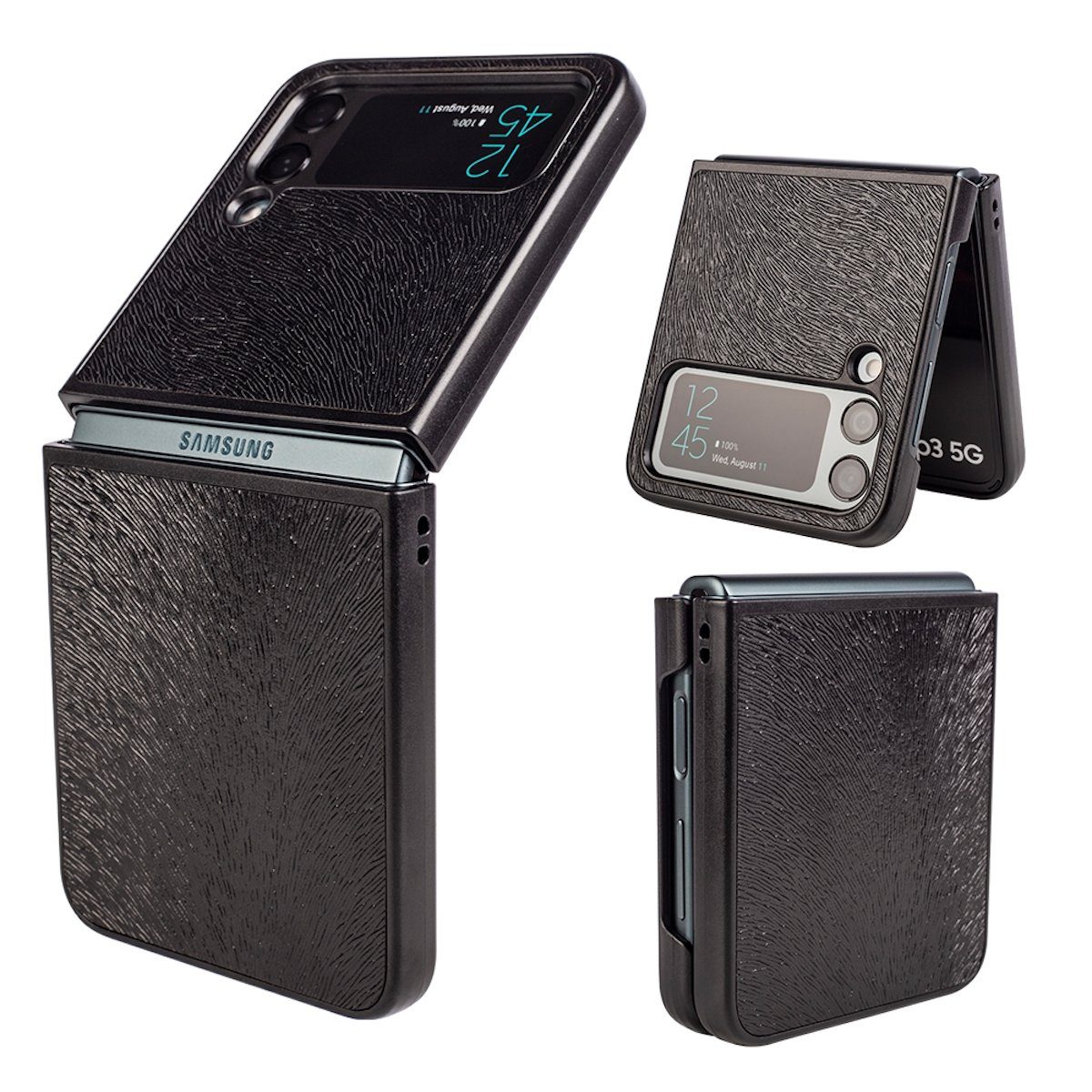 Wigento Handyhülle Für Samsung Galaxy Z Flip4 5G Kunstleder / Kunststoff Handy Tasche Hülle Etuis Schwarz