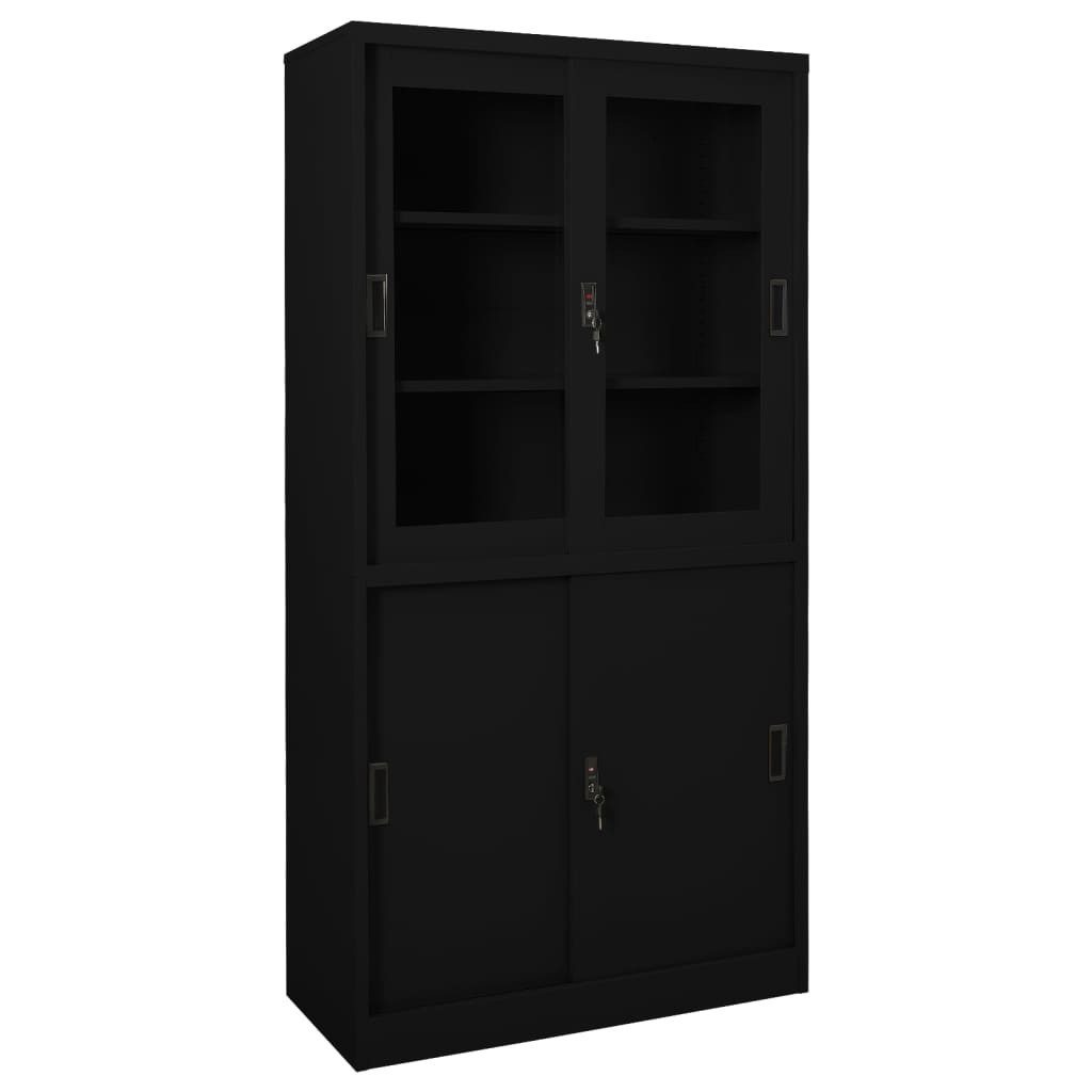 vidaXL Aktenschrank Büroschrank mit Schiebetür Schwarz 90x40x180 cm Stahl (1-St)