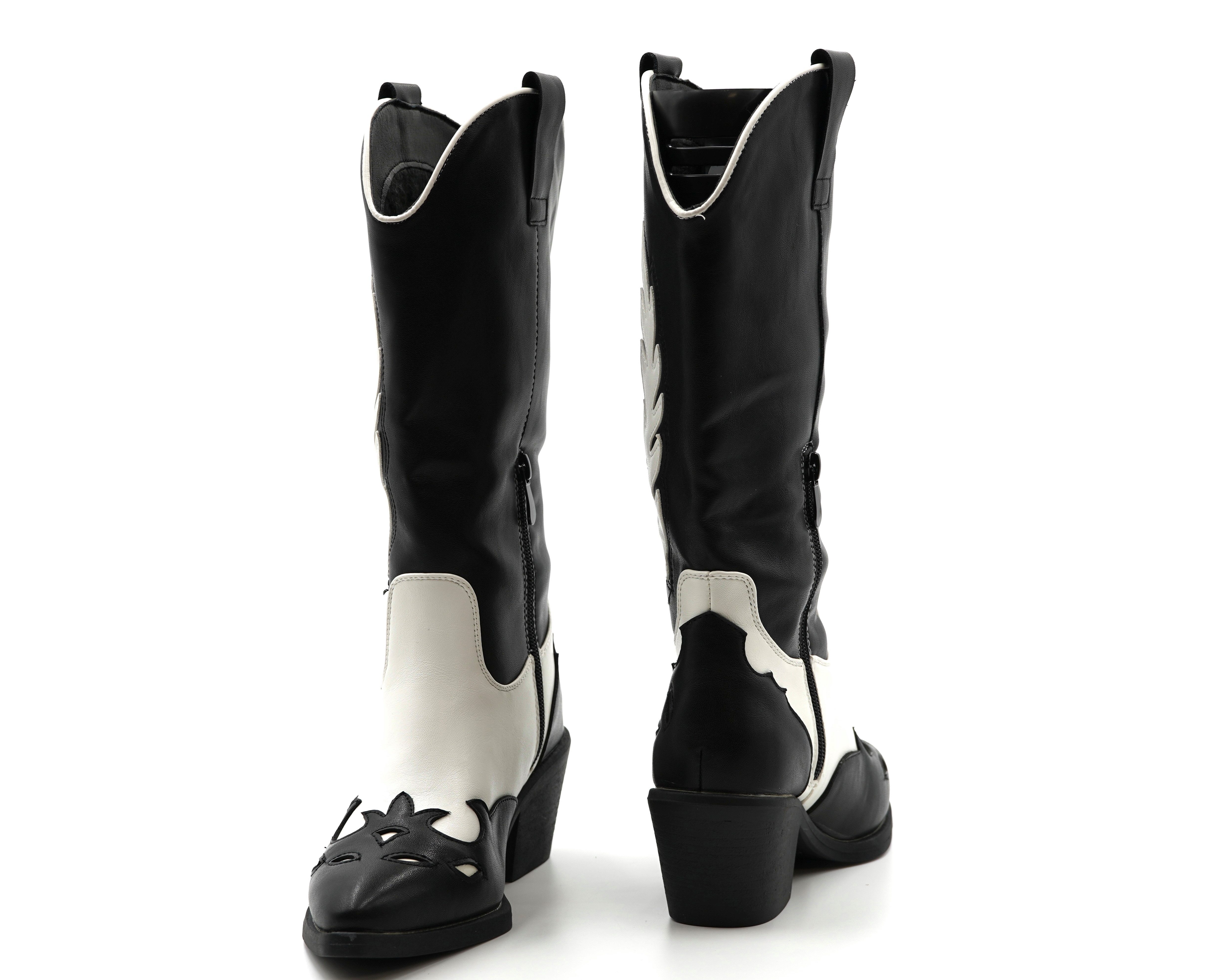 Sonderpostendiscount Damen Cowboy Stiefel Schwarz mit seitlichem Reißverschluss CC2320 Cowboystiefel Seitlicher Reissverschluss
