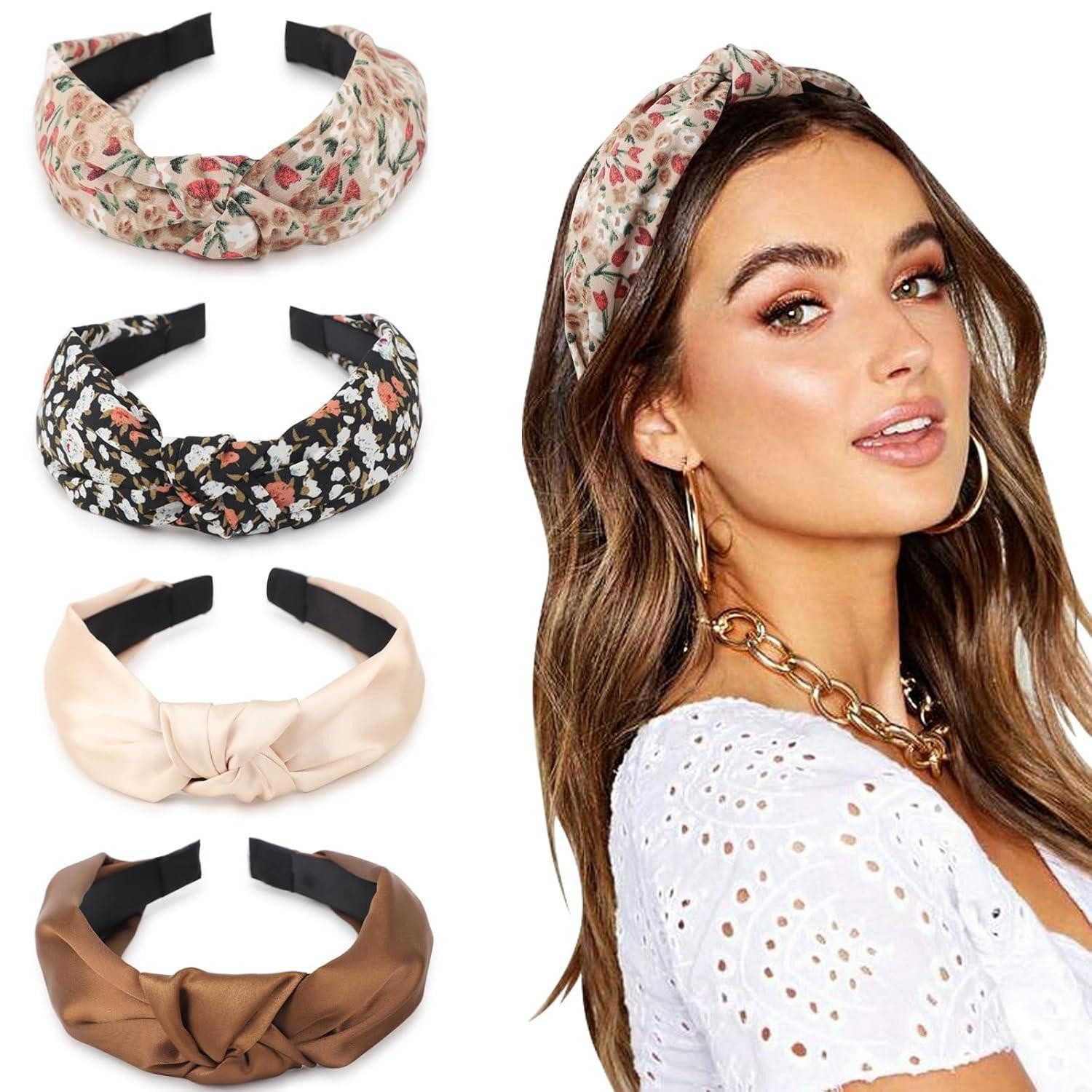 LuxusKollektion Haarreif Haarreifen Damen Mädchen 4er Pack Stirnband Boho Haarbänder Floral