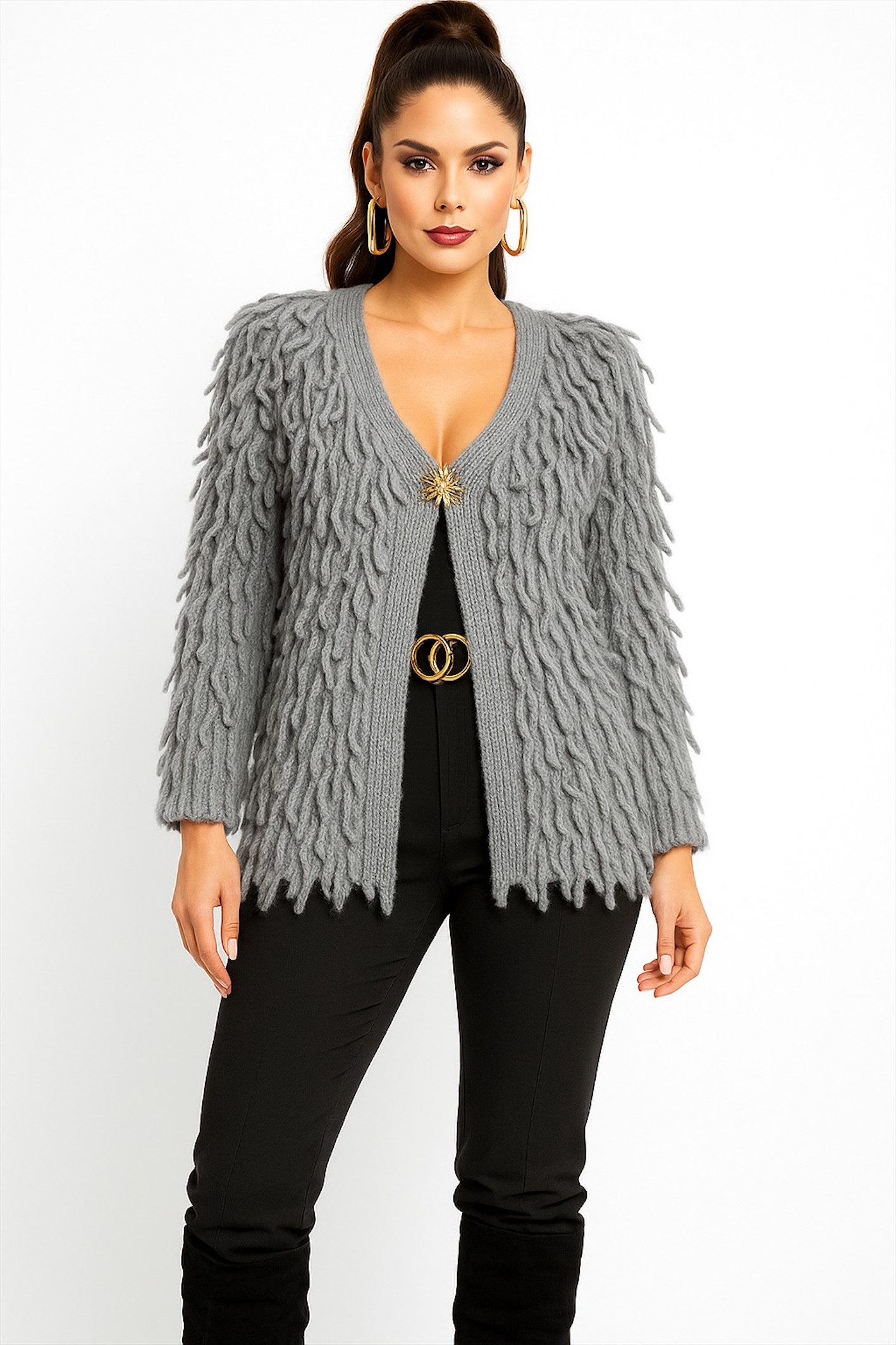 Worldclassca Cardigan WORLDCLASSCA Strickjacke Cardigan Fransen Strickpulllover mit Knopf Neue Kollektion - Stilvolle und gemütliche Strickmode für Damen