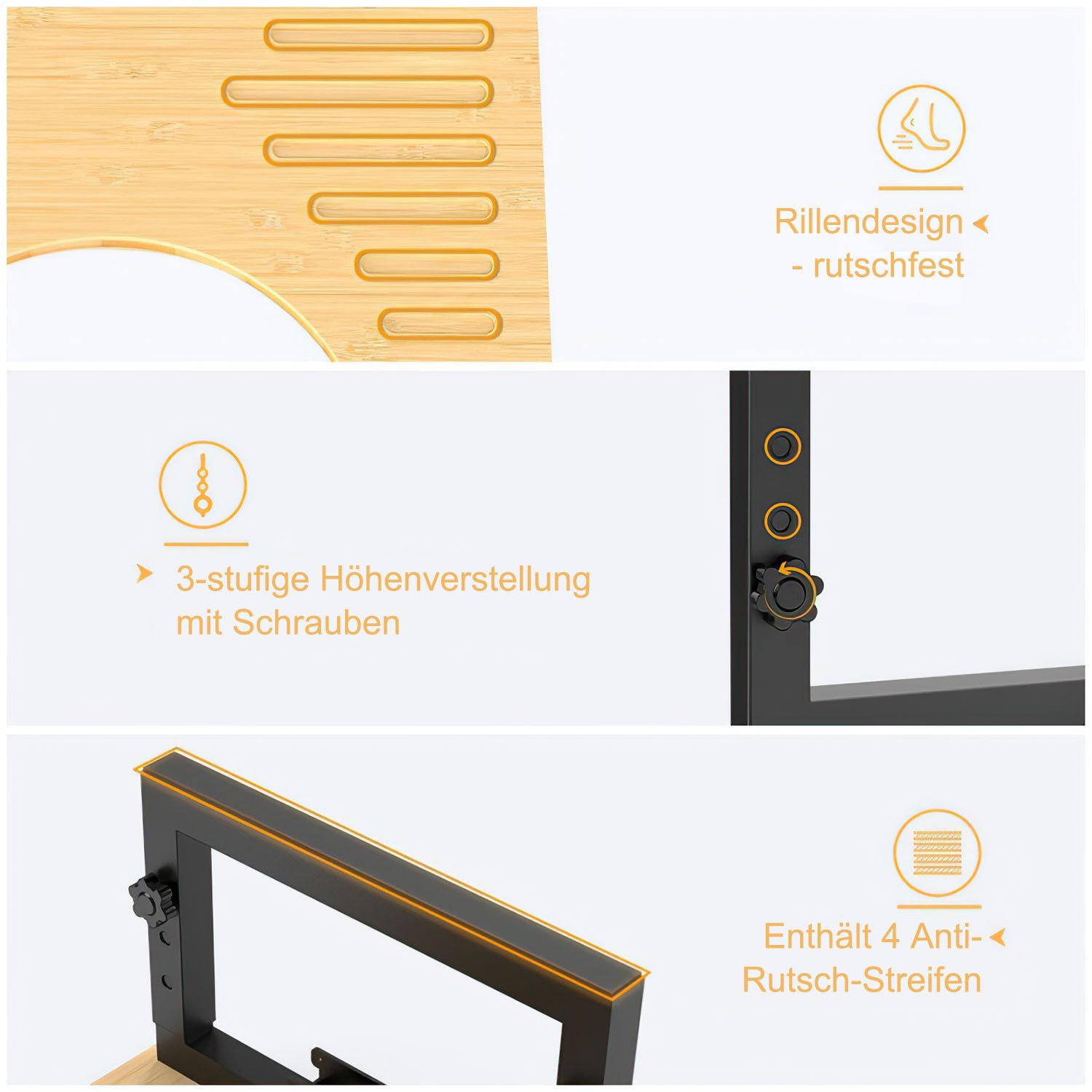 HEYHIPPO Tritthocker Klappbarer Toilettenhocker Höhenverstellbarer Fußhocker Holzfarbe (Stabiler und tragbarer Toilettentritthocker mit geringem Platzbedarf, Ein Tritthocker), Rutschfester Fußhocker für Erwachsene und Kinder aus Bambus