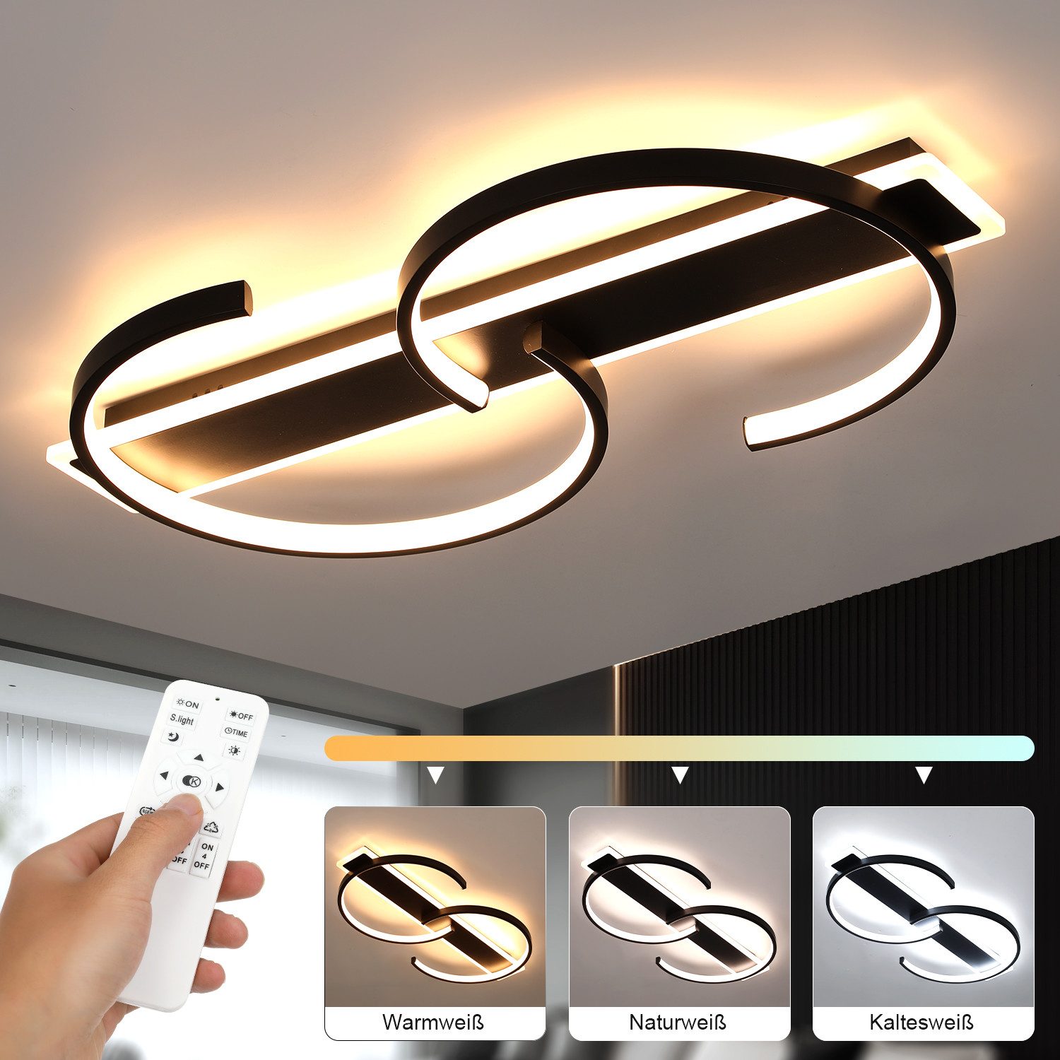 oyajia LED Deckenleuchte 38W Schwarz Geometrie günstig online kaufen