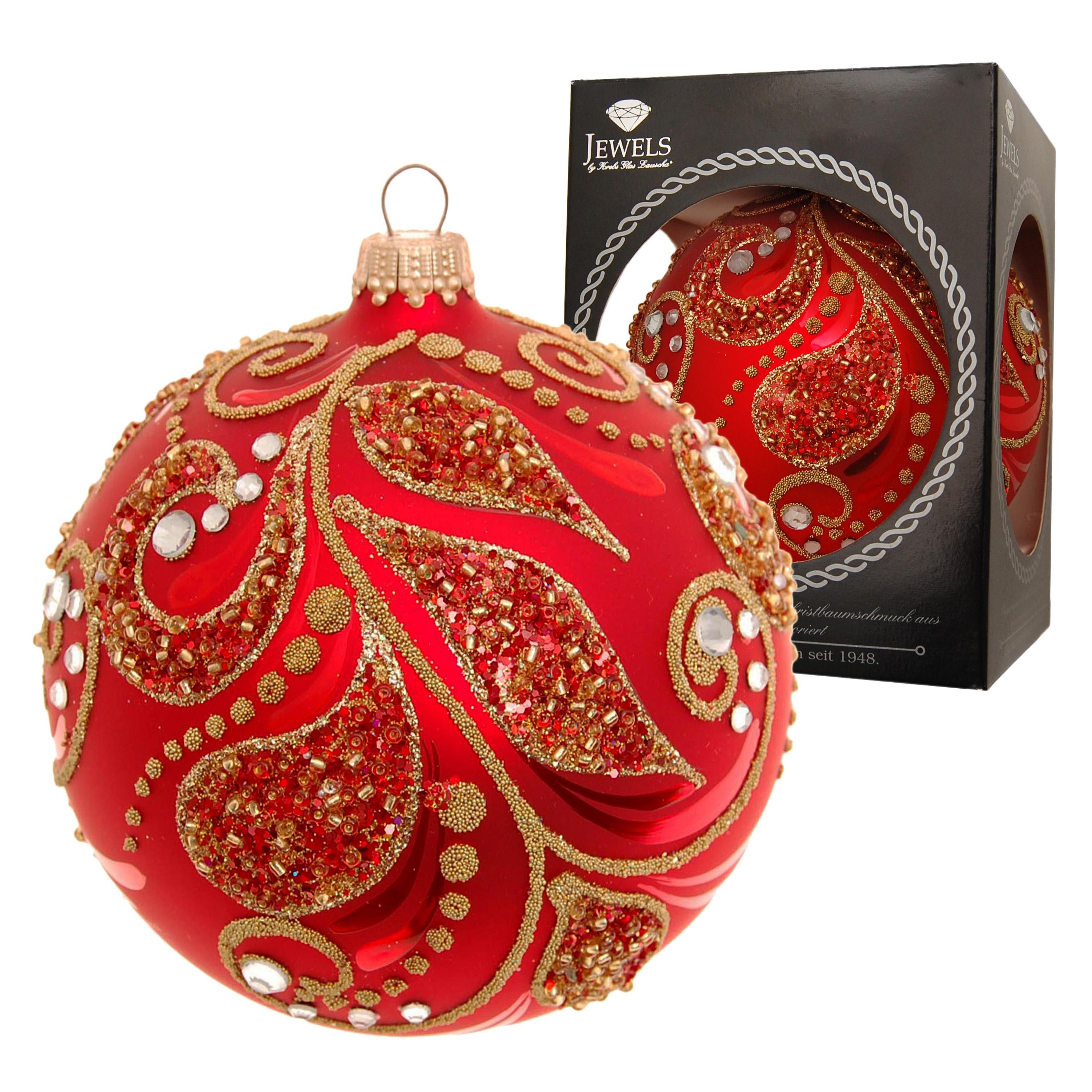 Krebs Glas Lauscha Weihnachtsbaumkugel Glaskugel - Rot Satin - "Glanz & Gloria" - ca. 10cm, hochwertige und elegante Dekoration für die Weihnachtszeit