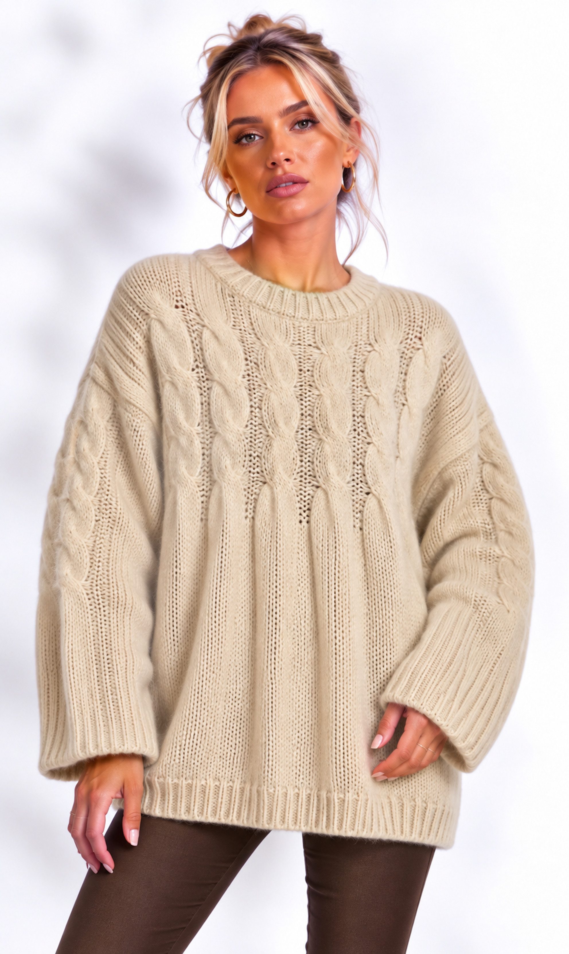 Worldclassca Strickpullover Worldclassca Damen Oversize Strickpullover Zopfmuster Weich & Locker