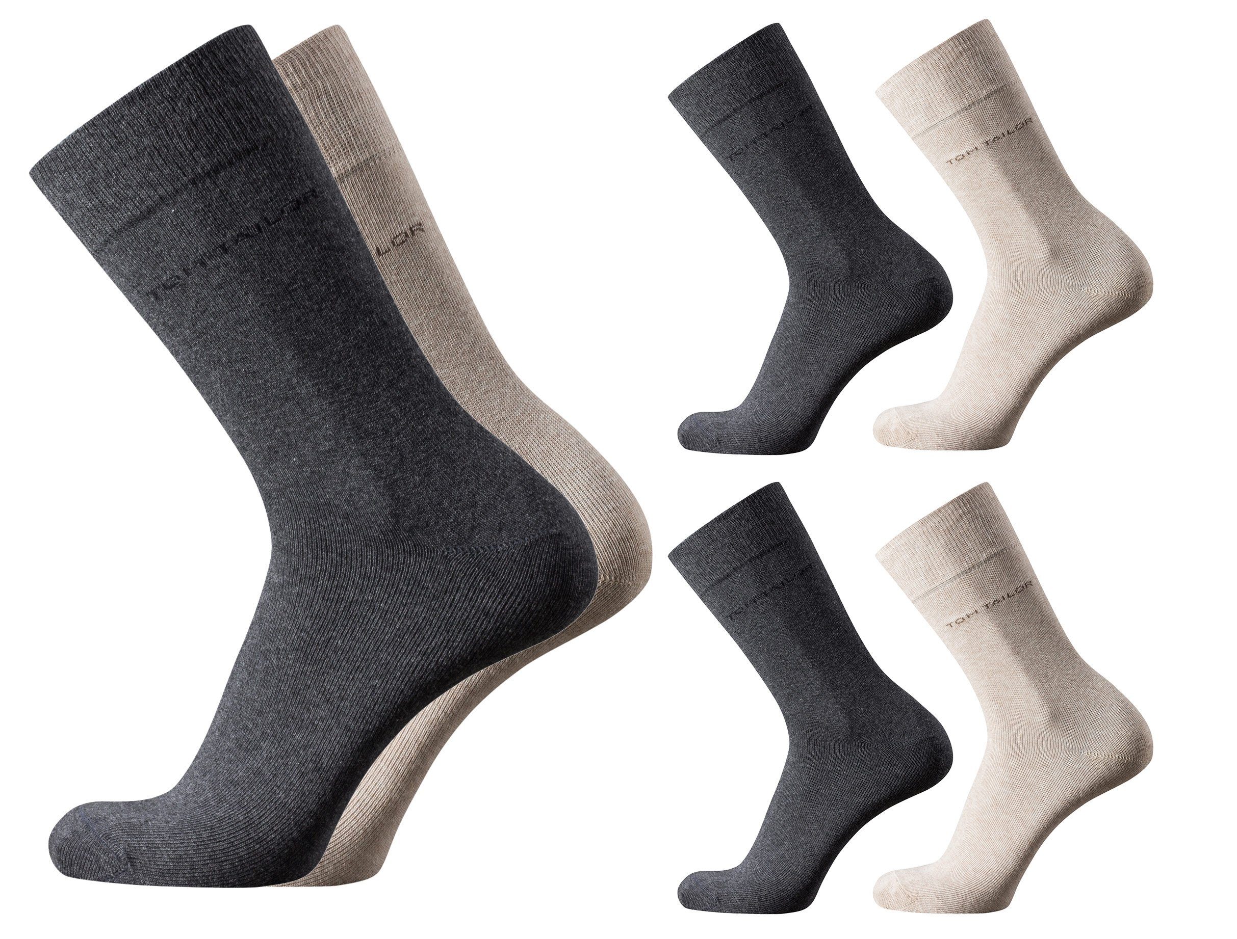 Socken Tom Tailor Herren Socken 4er Pack uni basic beige dunkelgrau 39-42
