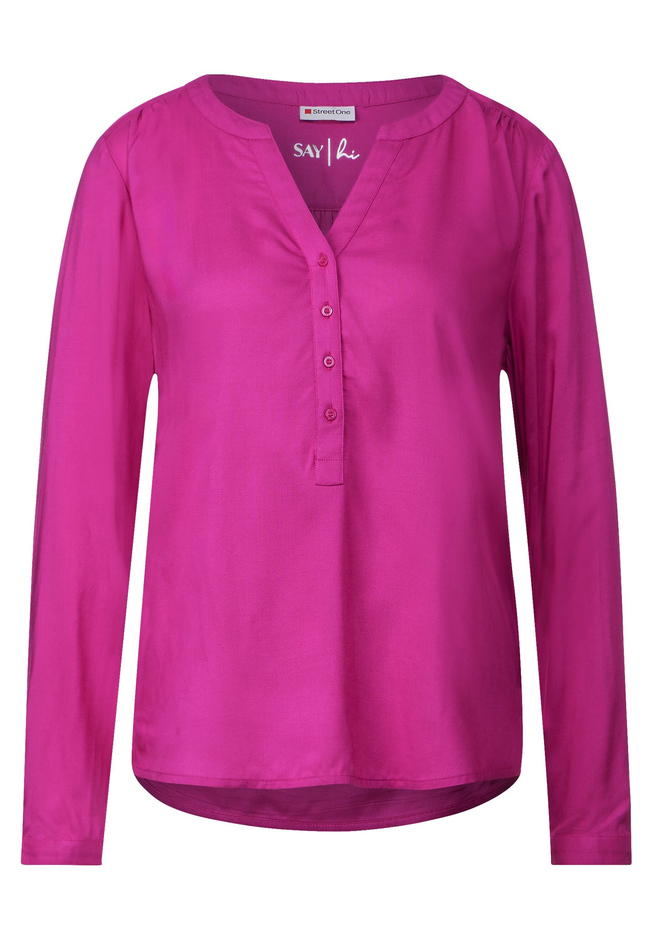 mit ONE Seitenschlitzen cozy Bamika Shirtbluse STREET bright pink Style