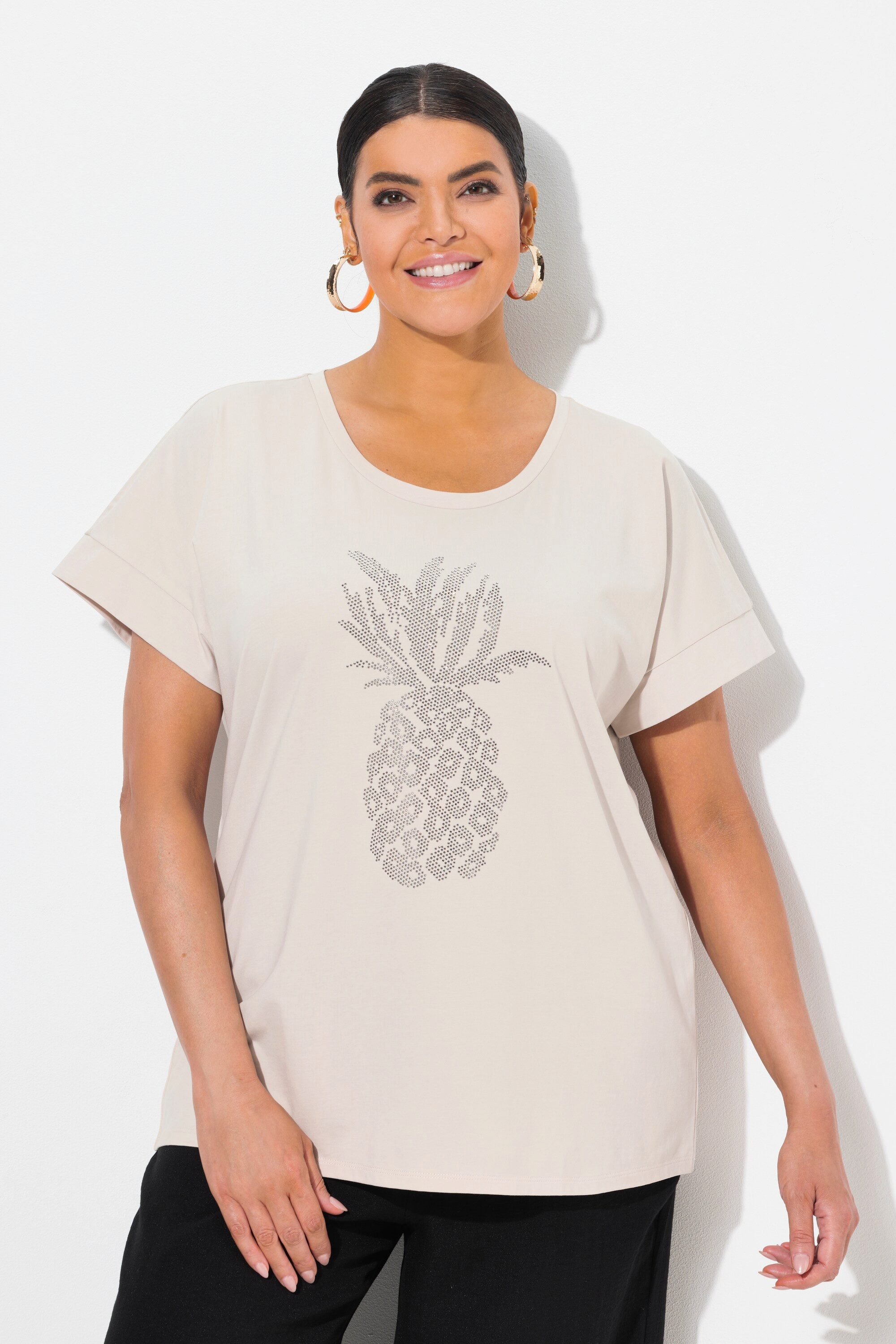 Ulla Popken T-Shirt T-Shirt Zierstein-Ananas Oversized günstig online kaufen