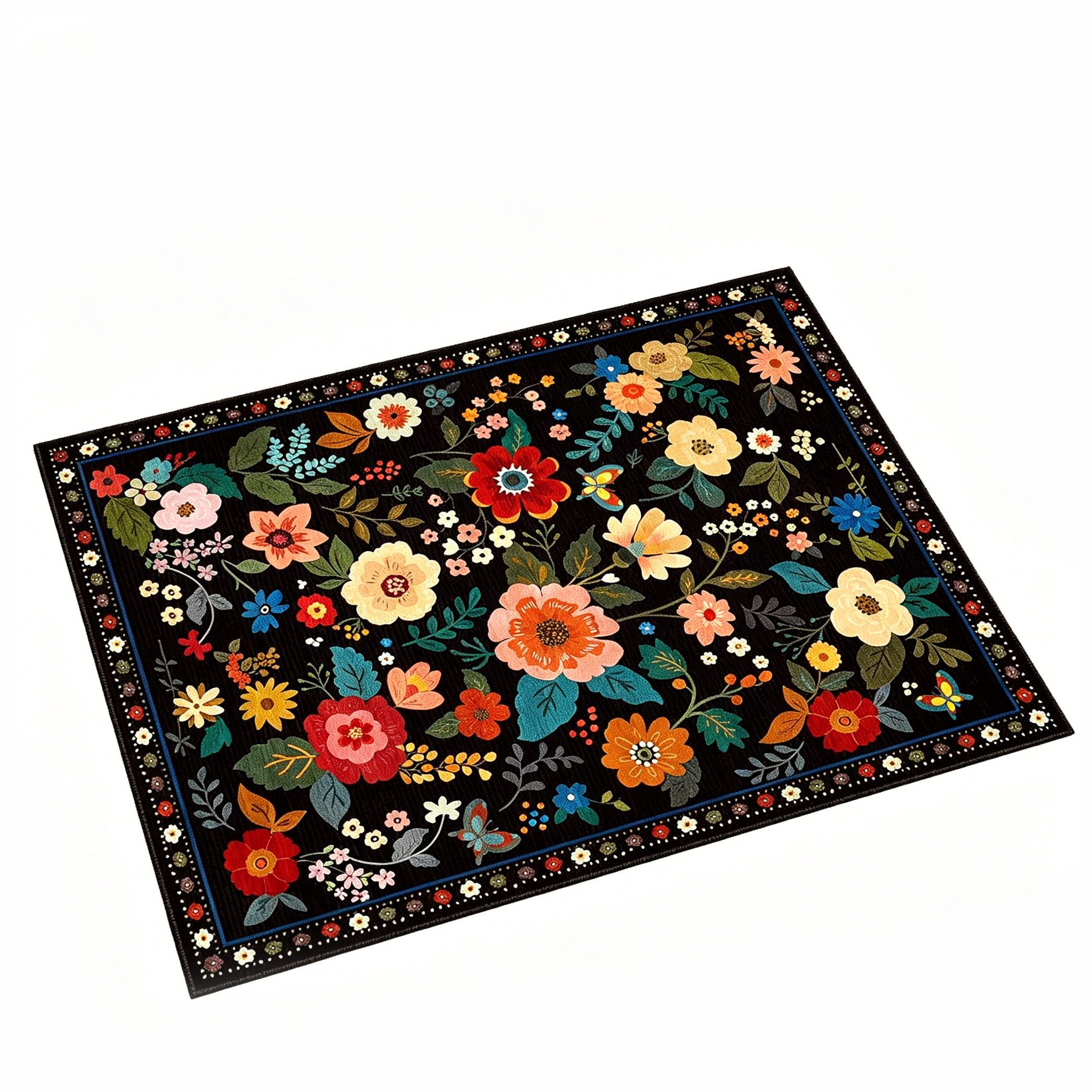 Agger Fußmatte Fußmatte mit Blumenmuster, Teppich im Boho-Stil, Landhausstil-Türmatte für Wohnzimmer, Kinderzimmer, Schlafzimmer