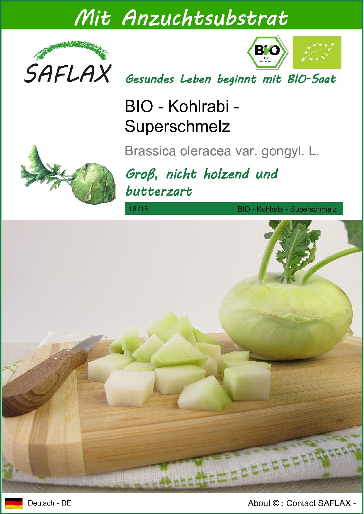 Gemüsesamen SAFLAX - Samen und Substrat - BIO - Kohlrabi - Superschmelz