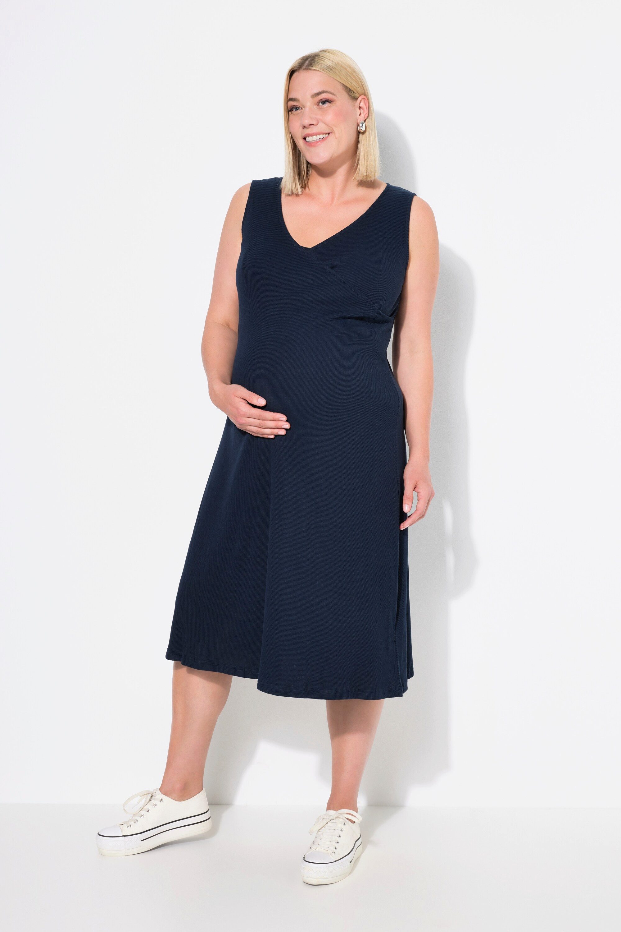 Ulla Popken Jerseykleid Bellieva-Kleid Stillfunktion Rippjersey ärmellos Schwangerschaft