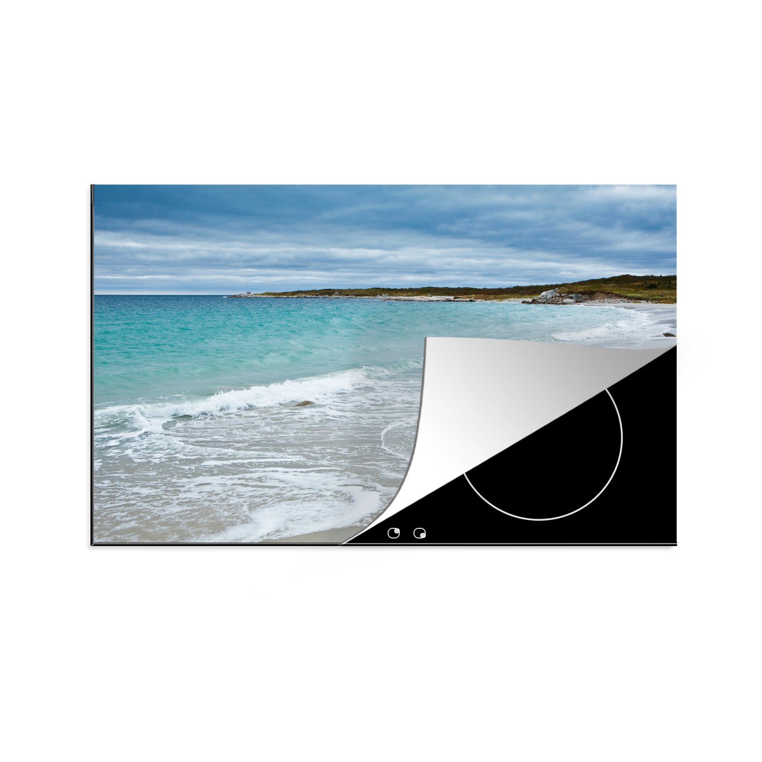MuchoWow Herdblende-/Abdeckplatte Weißer Strand in Vinyl, die Nova Induktionskochfeld küche, tlg), für cm, Scotia, (1 Schutz 81x52 Ceranfeldabdeckung