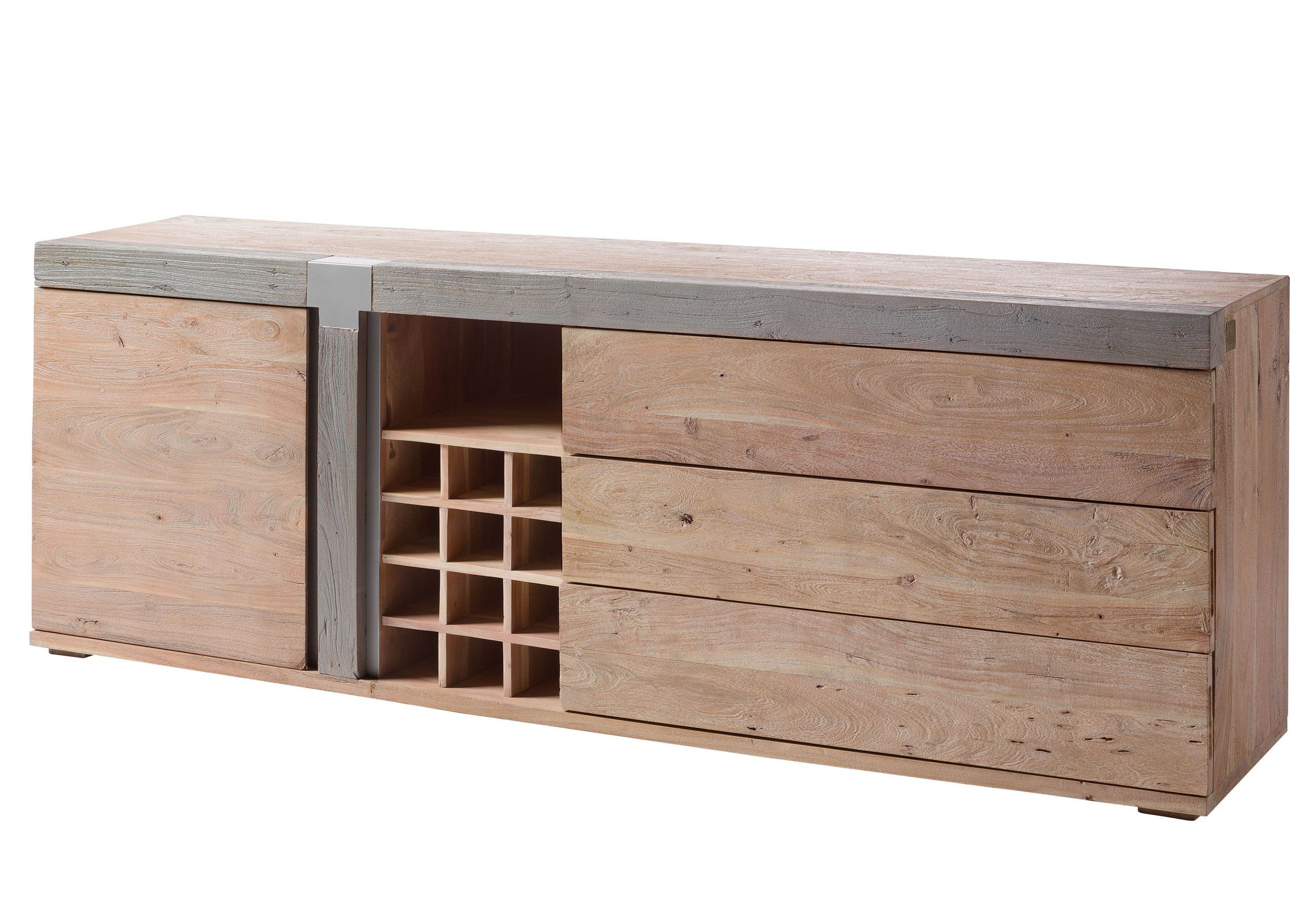 Massivmoebel24 Sideboard AMSTERDAM (Massivholz), Sideboard Akazie 215x45x75 beige lackiert Amsterdam #129