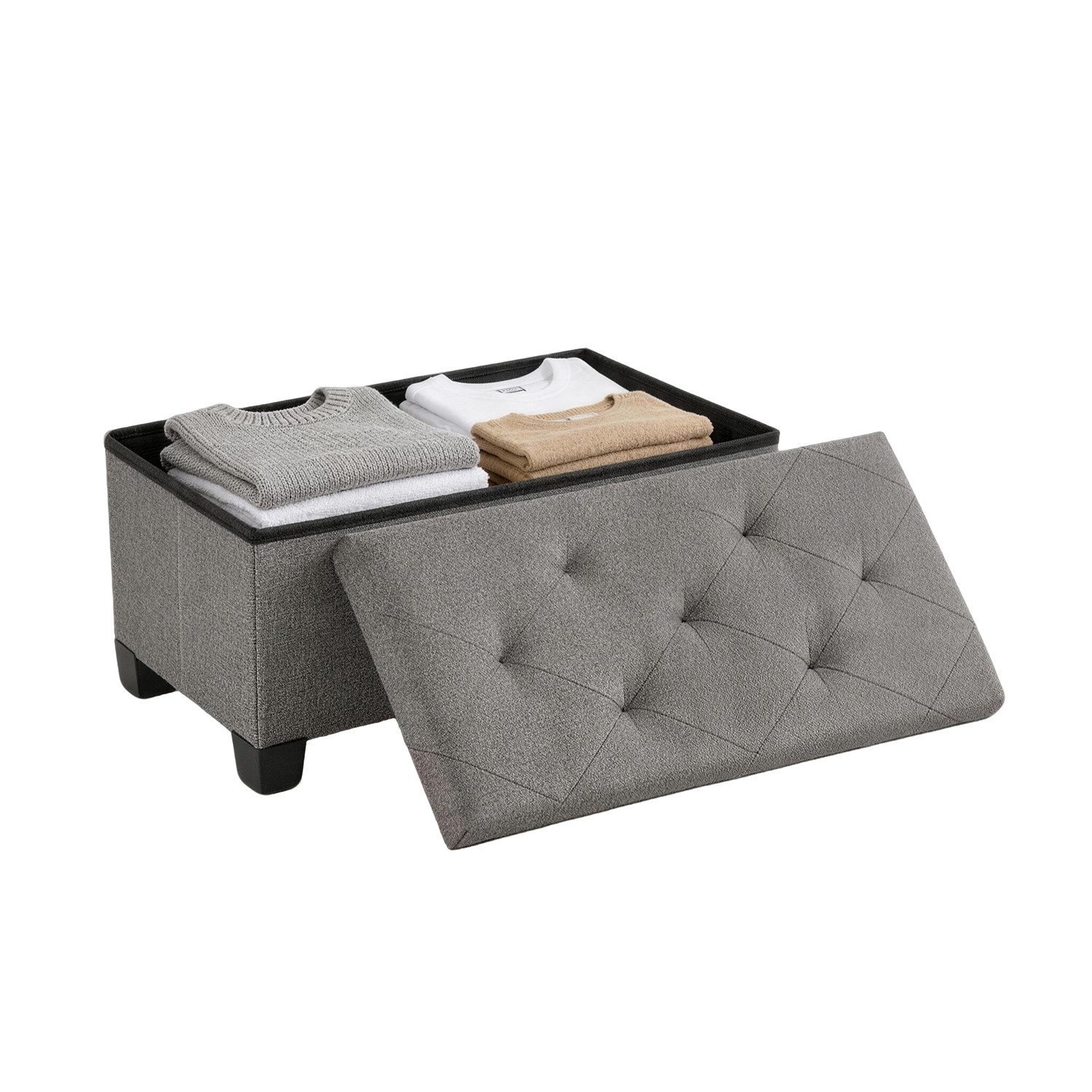 Refined Living Sitzhocker Sitzbank mit Stauraum Schuhbank Spielzeugtruhe Fußhocker Ottomane (Sitzhocker Klappbare Aufbewahrungs-Ottomane Bank Aufbewahrungsbox, Organizer Sitztruhe Fußbank mit Deckel Aus MDF-Platte und Leinenstoff), für Flur, Wohnzimmer, S