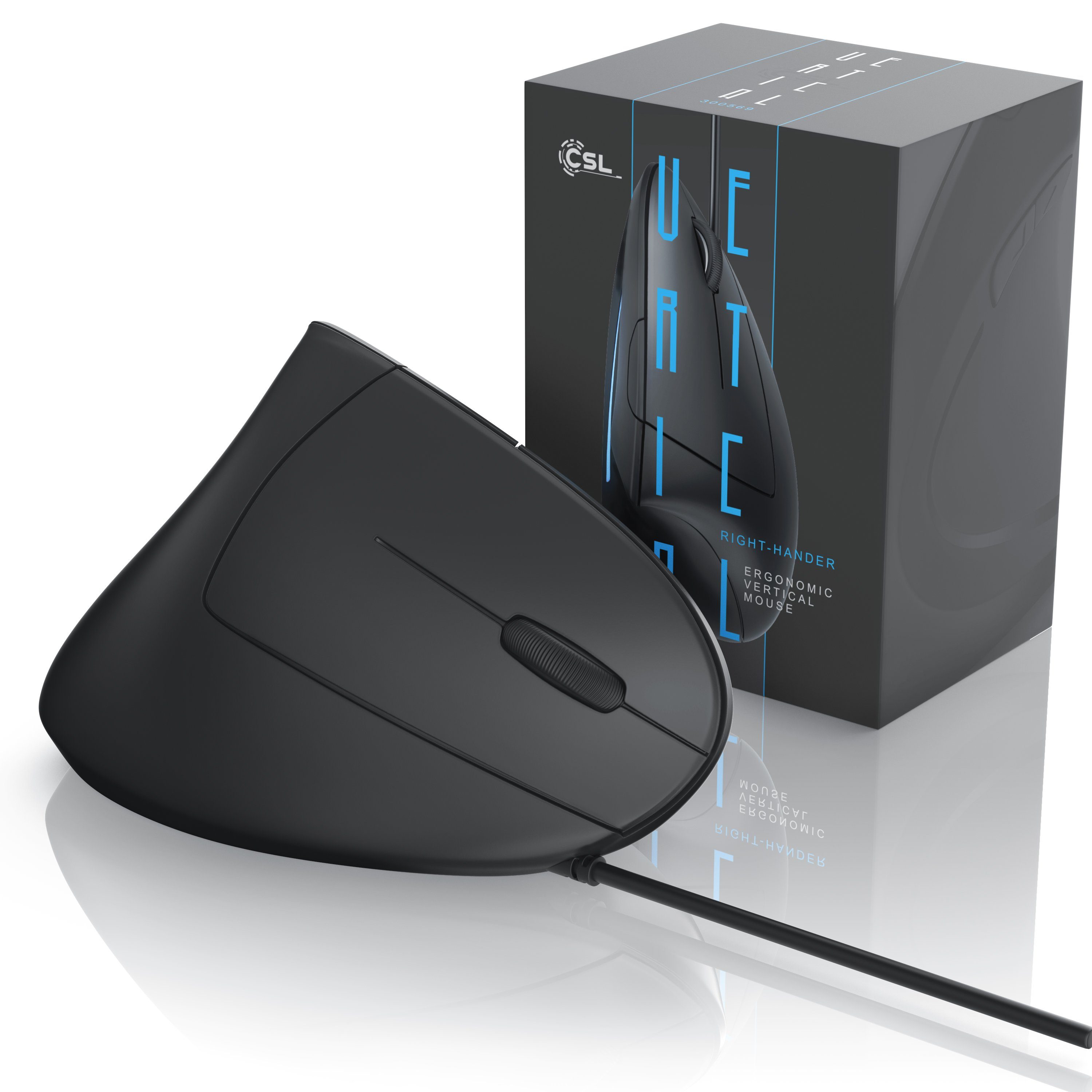 CSL optische vertikale Mouse, Vorbeugung gegen Mausarm/Tennisarm (RSI) ergonomische Maus (kabelgebunden, vertikale Ausführung, ergonomisches Design, armschonend, 5 Tasten)