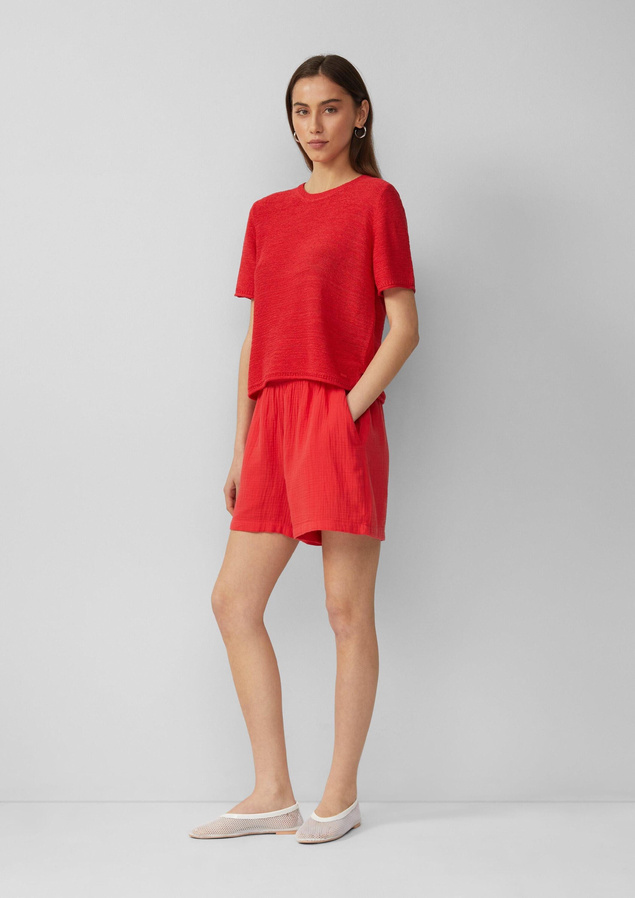 QS Kurzarmpullover Strickpullover Kurzarmpullover aus Bändchengarn