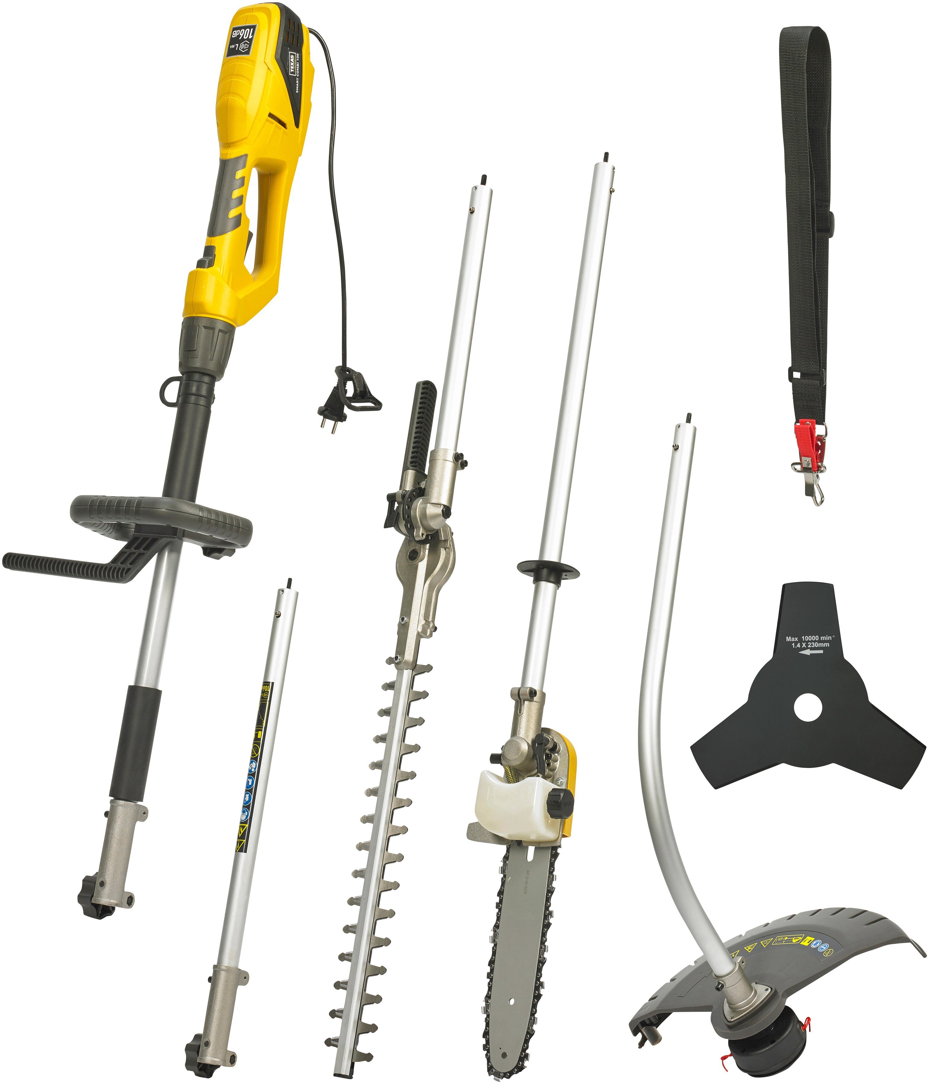 Texas Elektro-Rasentrimmer Smart Combi 100, 36 cm Arbeitsbreite Faden, (Set), mit Heckenscheren- und Hochentasteraufsatz