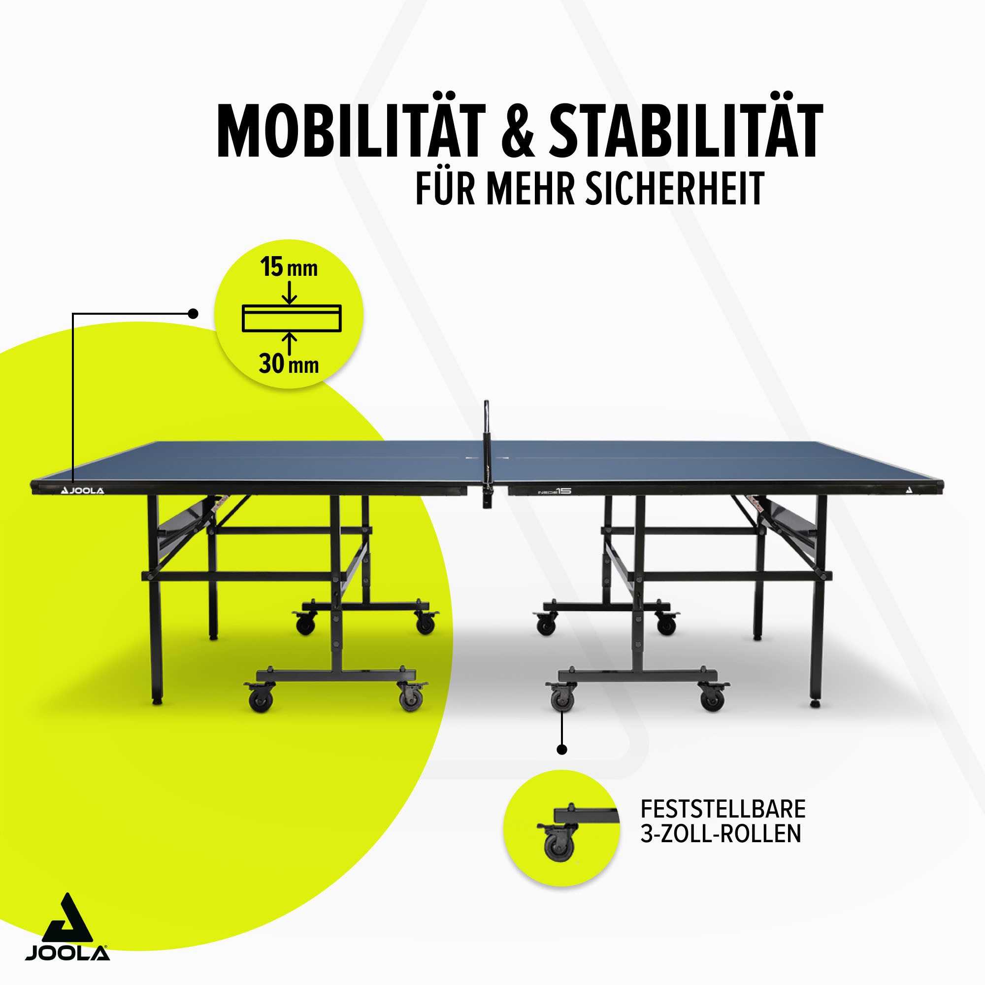 Joola Tischtennisplatte Inside 15 (Packung), Indoor Tischtennistisch - klappbares Untergestell, inkl. Netz