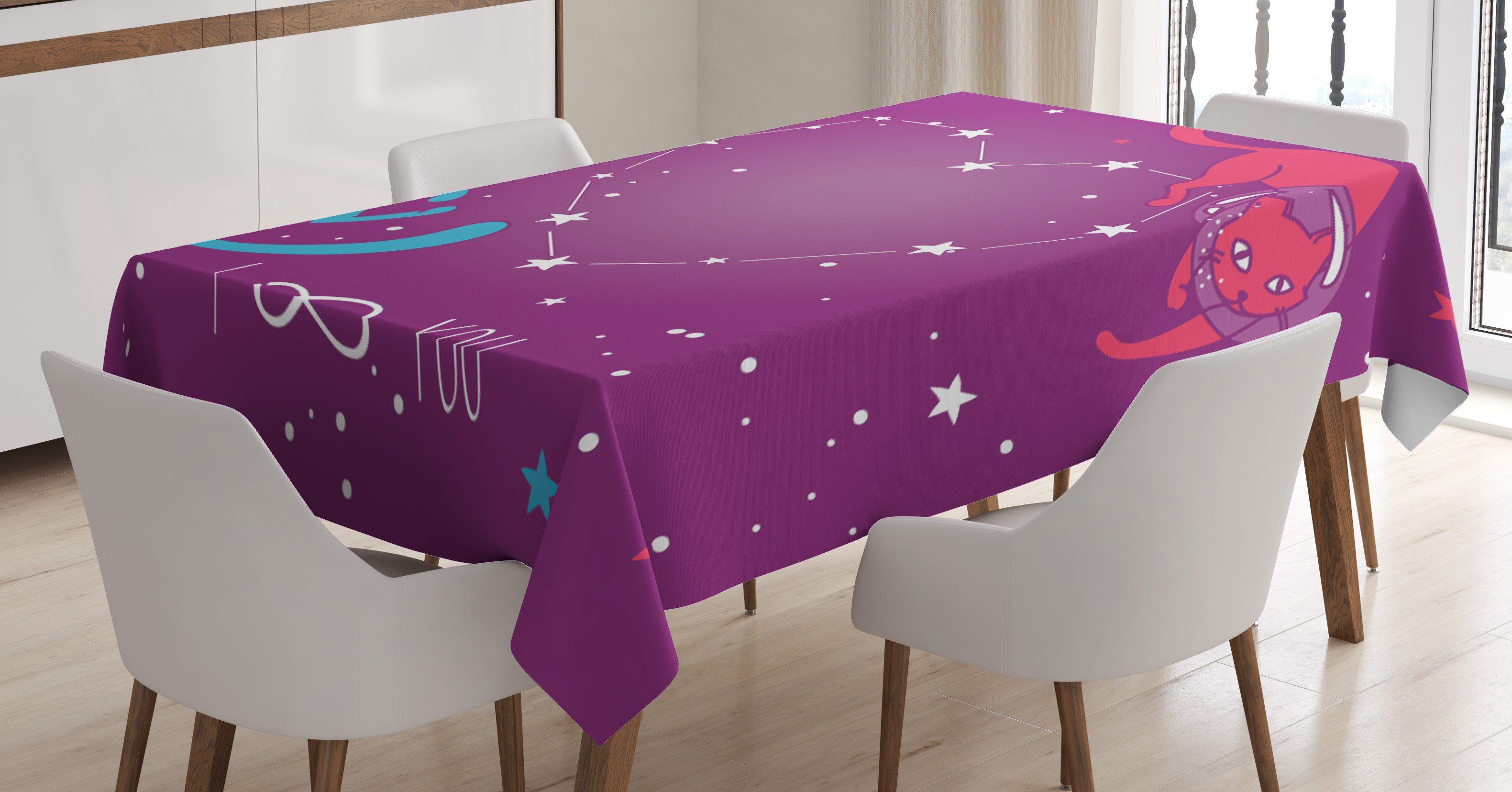 Abakuhaus Tischdecke Farbfest Waschbar Für den Außen Bereich geeignet Klare Farben, Gekritzel Astronaut Katzen Sternenraum