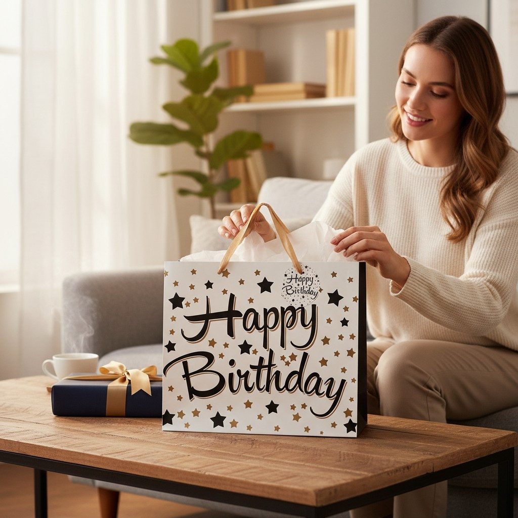 KARMA Geschenkpapier Geschenktüten 4er Set Papier Happy Birthday Geschenktaschen, 26 x 31 x 12 cm Geburtstagseschenktasche