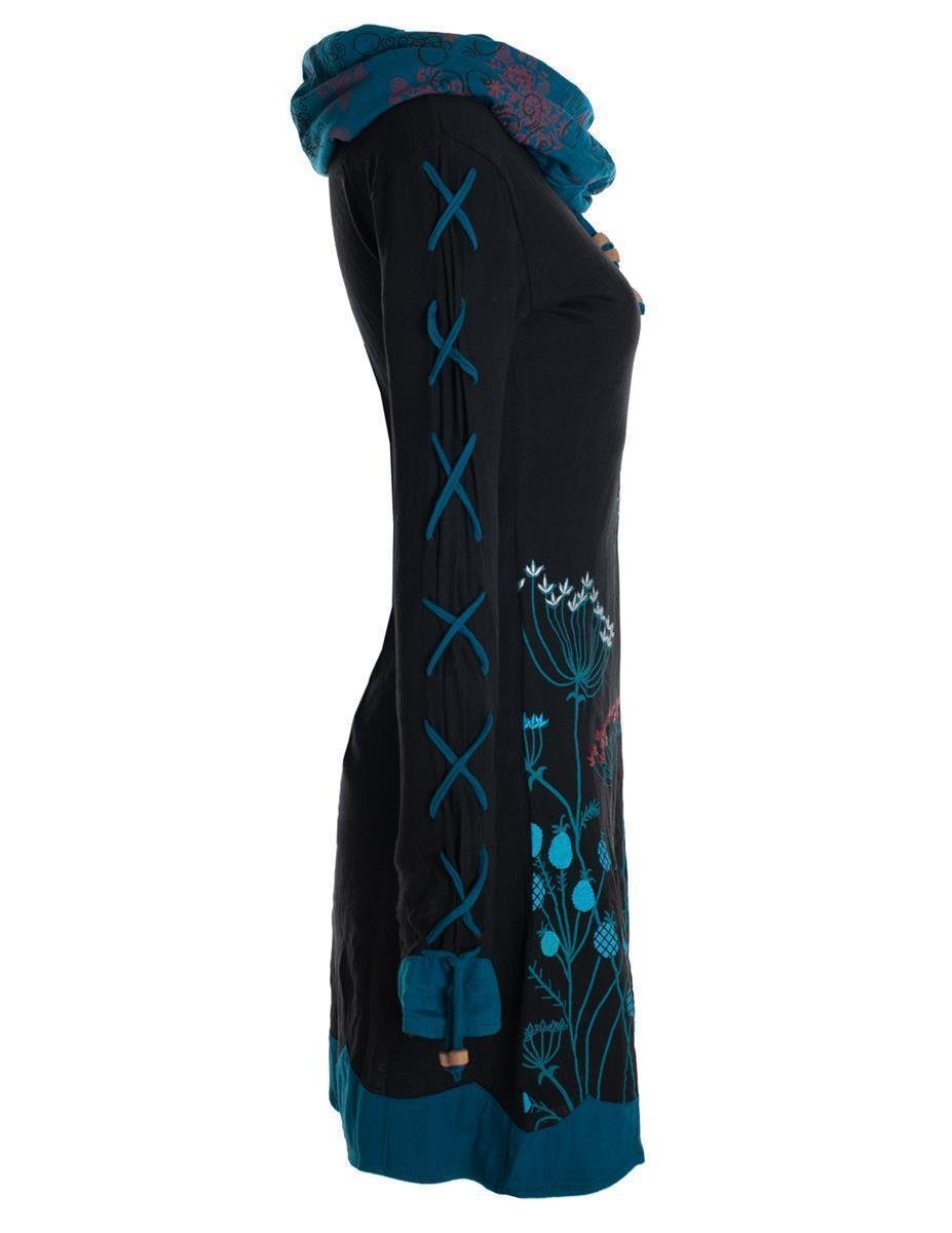 Vishes Jerseykleid Blumenkleid Langarm-Shirtkleid mit Schalkragen Hippie, Boho, Elfen Style