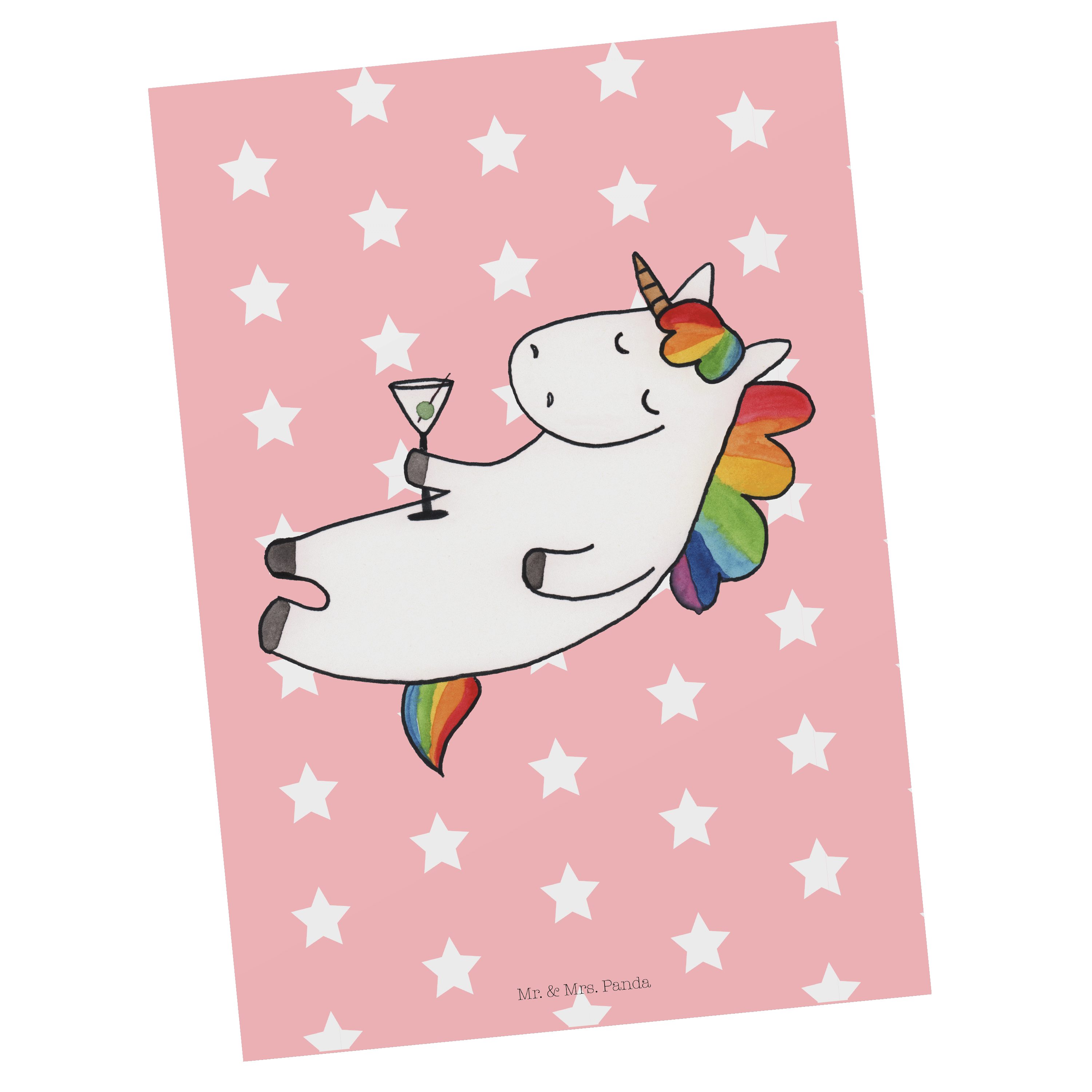 Mr. & Mrs. Panda Postkarte Einhorn Cocktail - Rot Pastell - Geschenk, Geburtstagskarte, Glitzer