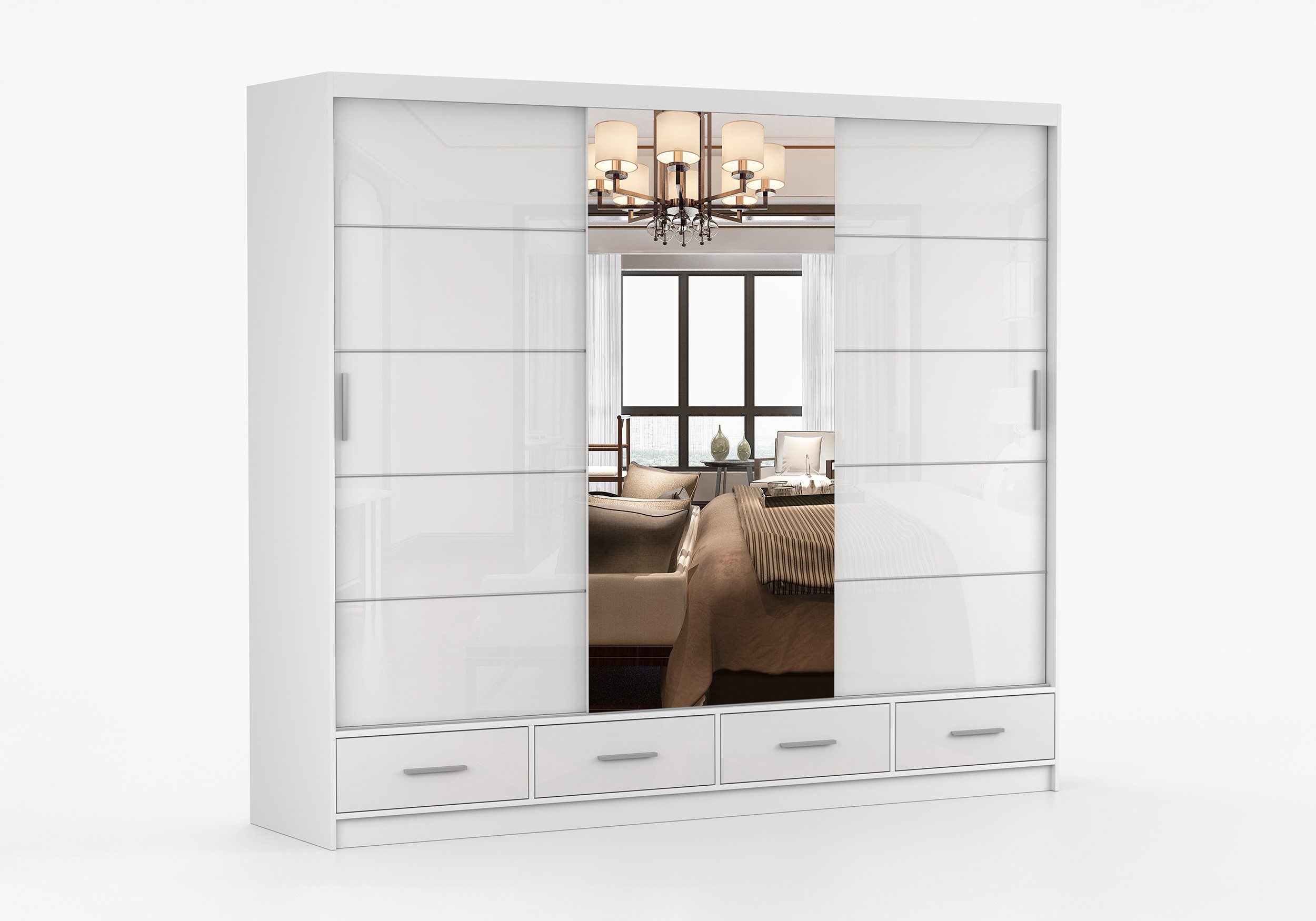 imoebel24 Schwebetürenschrank FLORENCE S 250 cm - Weiss / Weiss Semigloss günstig online kaufen