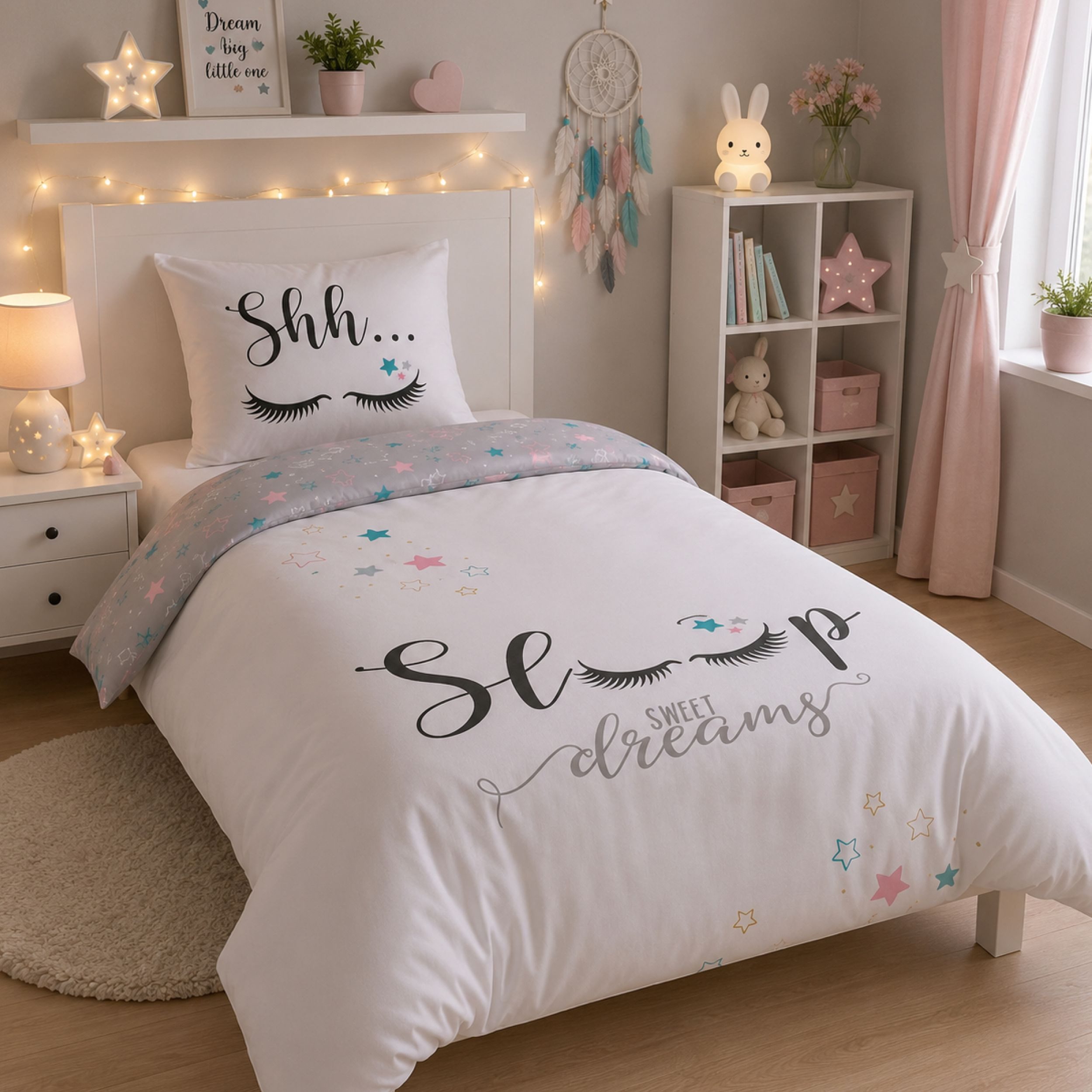 Bettwäsche Sterne Sweet Dreams 135x200 80x80cm 100% Baumwolle Reißveschluss
