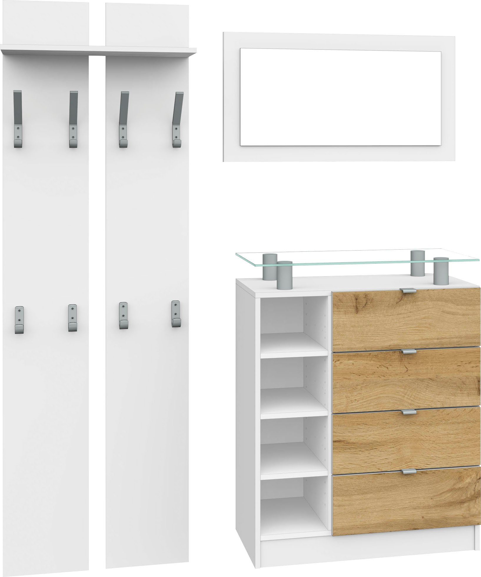 borchardt Möbel Garderoben-Set mit matt/eichefarben Metallgriffen wotan (Set, weiß 3-St), Dolly