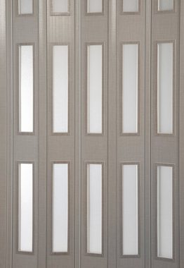 Forte Falttür Elvira, grau gewebt, m. 4 Fenster satiniert, Festmaß 87 x 202 cm
