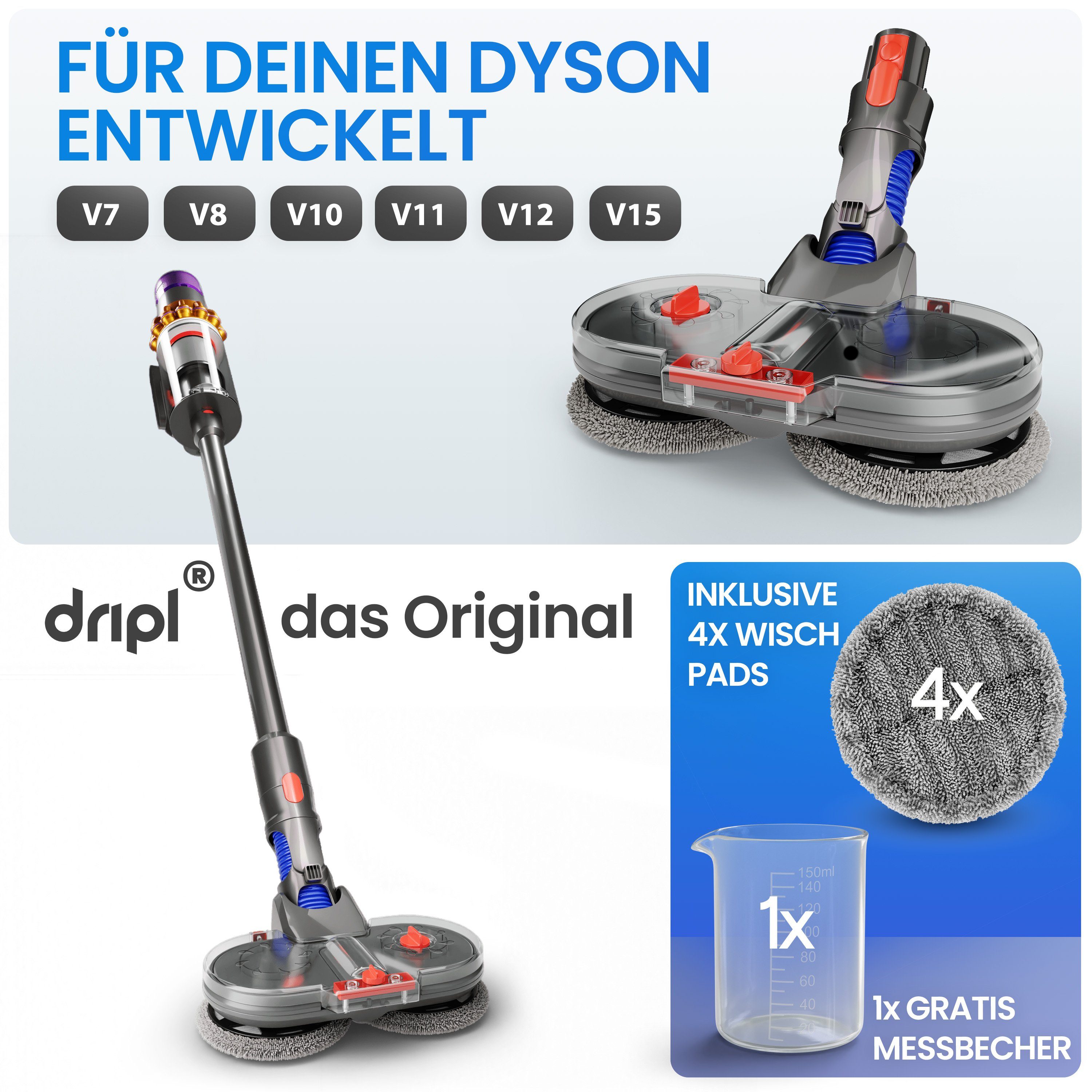 Dripl Bürsteneinheit Elektrischer Wischaufsatz, Zubehör für Dyson V7/ V8/ V10/ V11/ V12/ V15