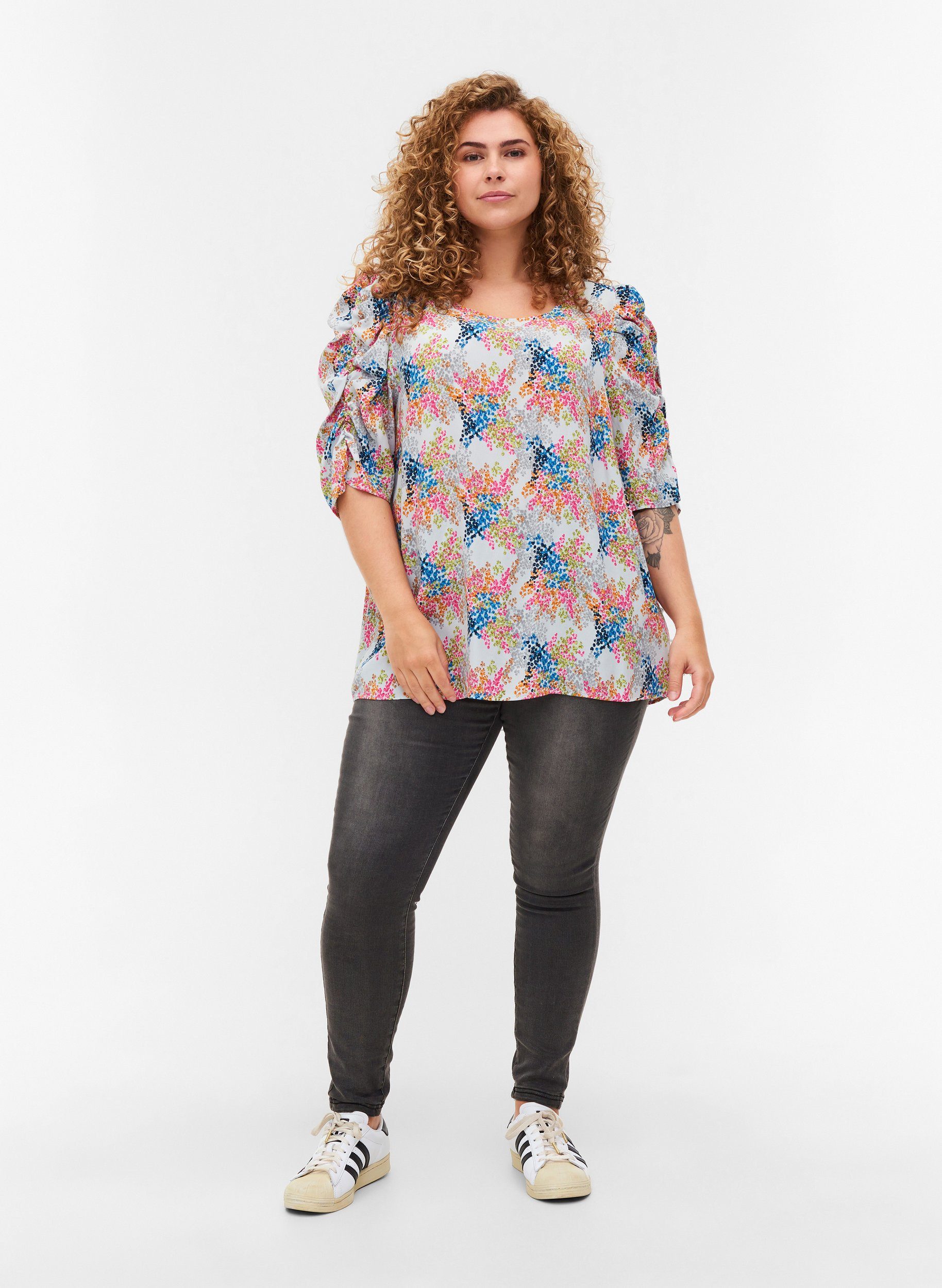 Zizzi Blusentop Große Größen Damen Bluse aus Viskose mit Print und  Puffärmeln online kaufen | OTTO
