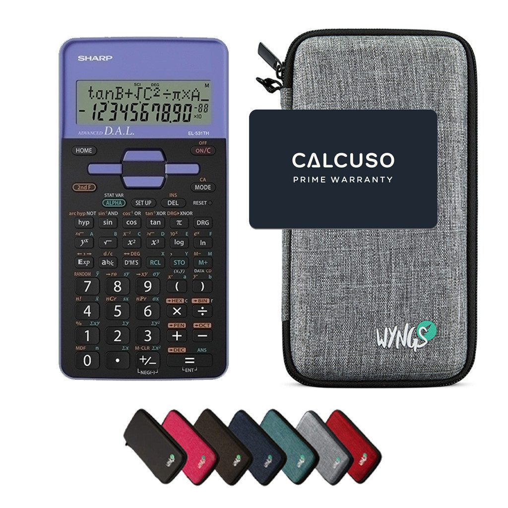 Sharp Taschenrechner Sharp EL-531TH Violett inkl. WYNGS Schutztasche Hellgrau