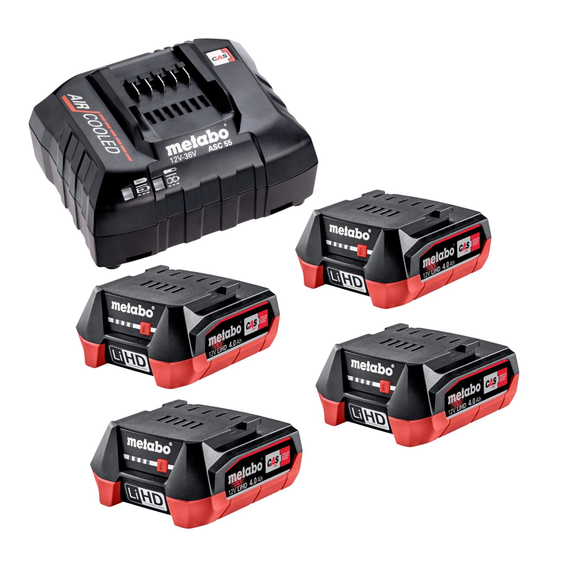 metabo Metabo Basis Set 4x LiHD Akkupack 12 V 4,0 Ah Akku + ASC 55 Ladegerät Akkupacks