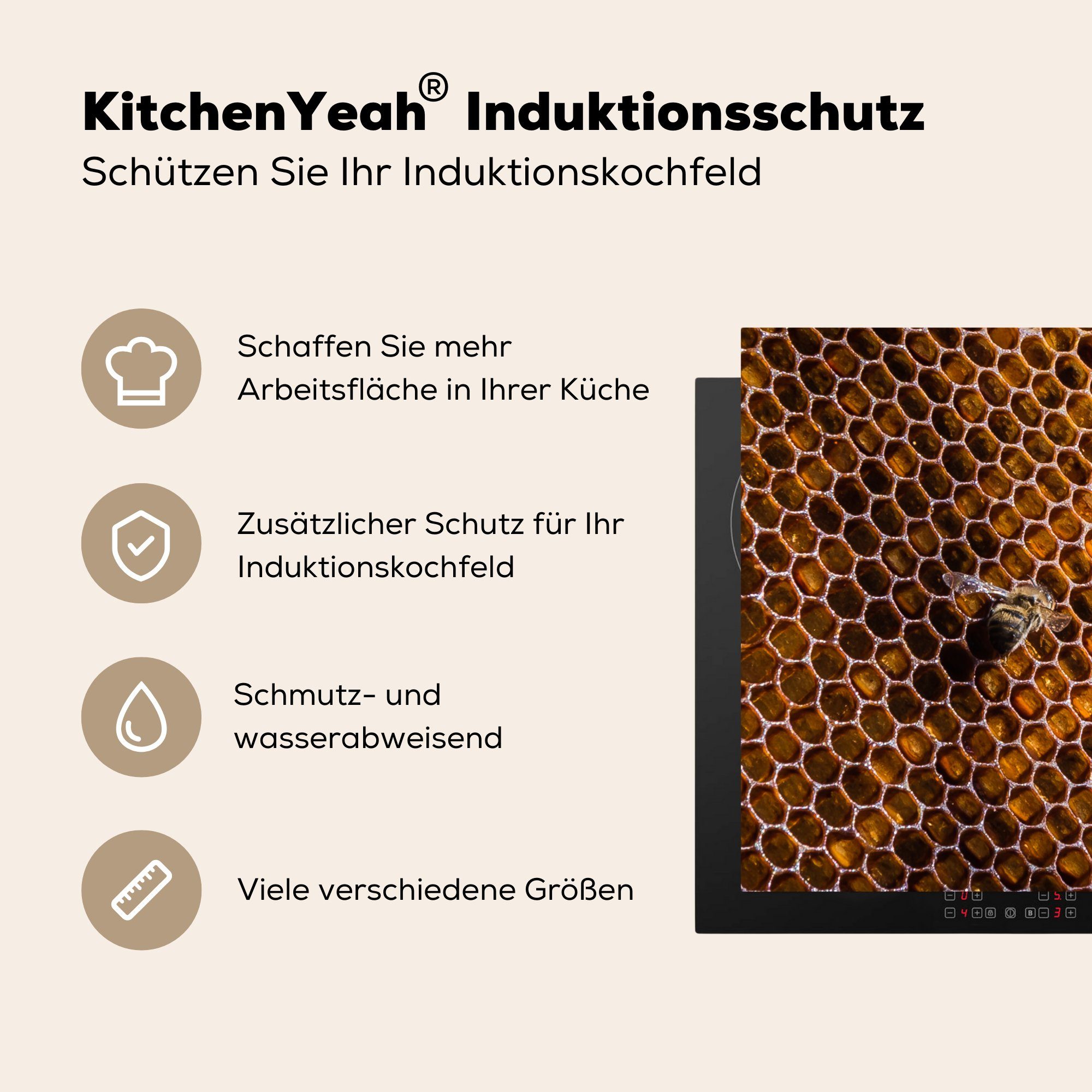 Ceranfeldabdeckung, für Nahaufnahme einer einer Herdblende-/Abdeckplatte küche MuchoWow tlg), 78x78 Honigwabe, Vinyl, Arbeitsplatte Biene auf (1 cm,
