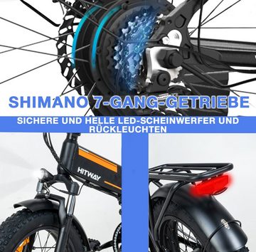 HITWAY E-Bike BK10 Klapprad mit fat Reifen, 7 Gang, 250W heckmotor, 20*4" Faltbare Stadtfahrräder 36V12AH klappbares E-fahrrad 35-90KM