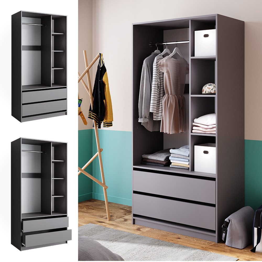 Vicco Kleiderschrank Elmo, Anthrazit, 100 x 200 cm mit 2 Schubladen günstig online kaufen